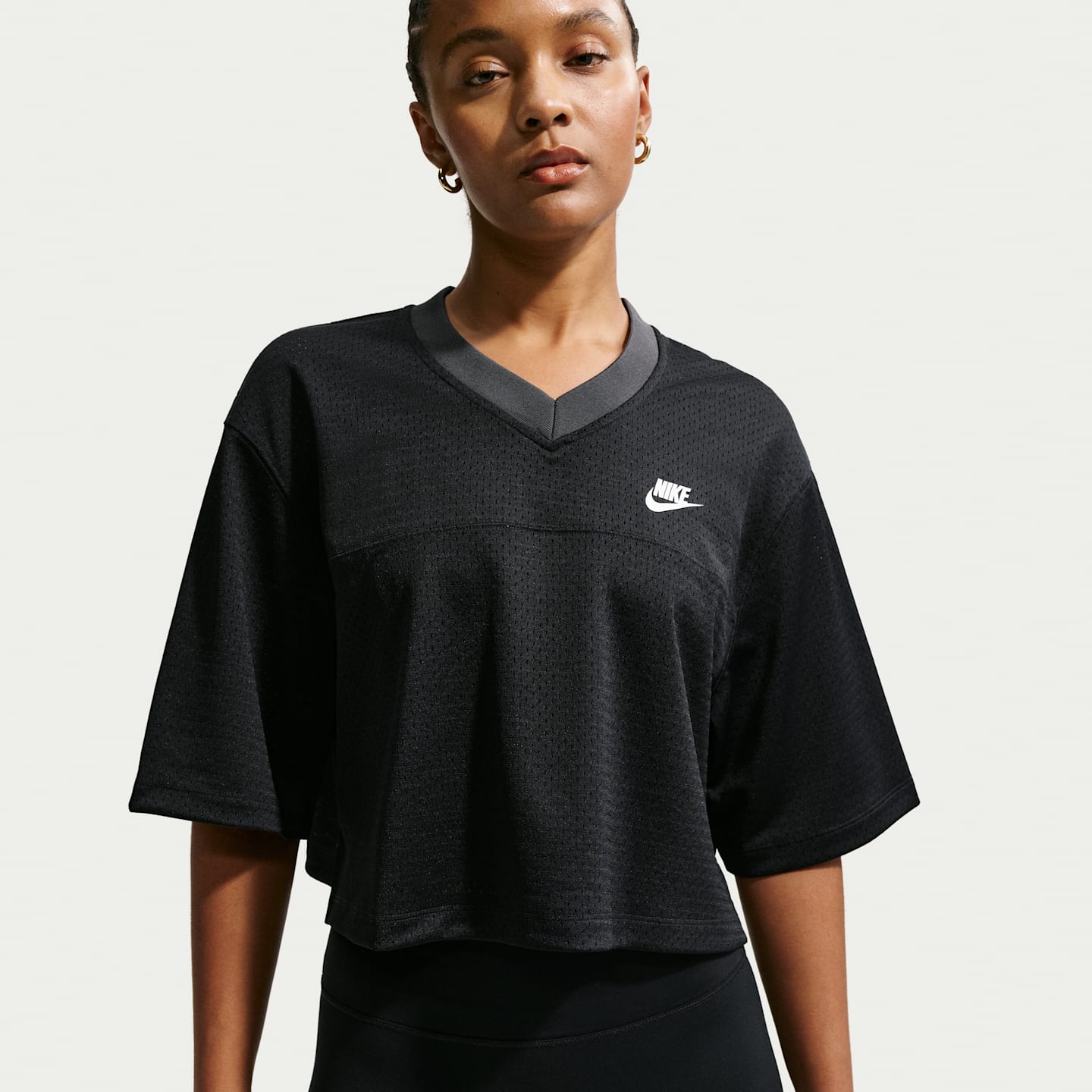 Женский топ Nike Sportswear Oversized Heritage Cropped Mesh Jersey, цвет: Чёрный / Антрацитовый — фото 1