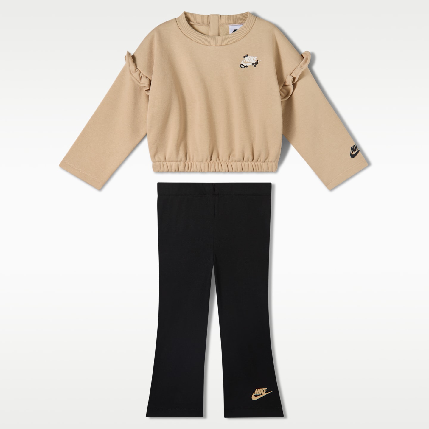 Комплект Nike Ruffle Crew and Flared Leggings Set для малышей, цвет: Чёрный — фото 1