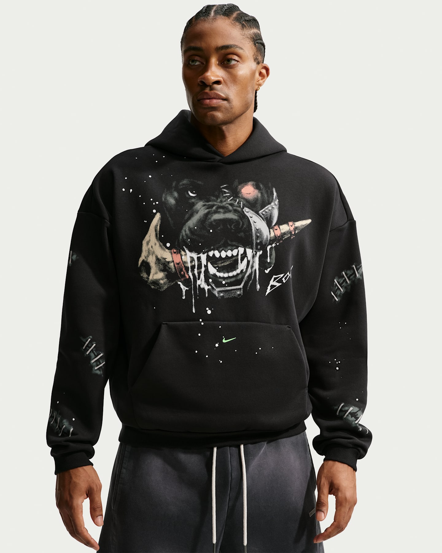 Мужское худи Nike Book Standard Issue Therma-FIT Brushed Basketball Pullover, цвет: Чёрный / Зелёный — фото 6