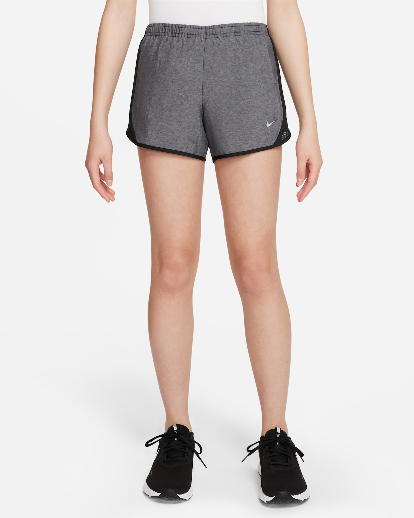 Шорты Nike Tempo Dri-FIT Running Shorts для девочек, цвет: Чёрный меланжевый / Меланжевый — фото 7
