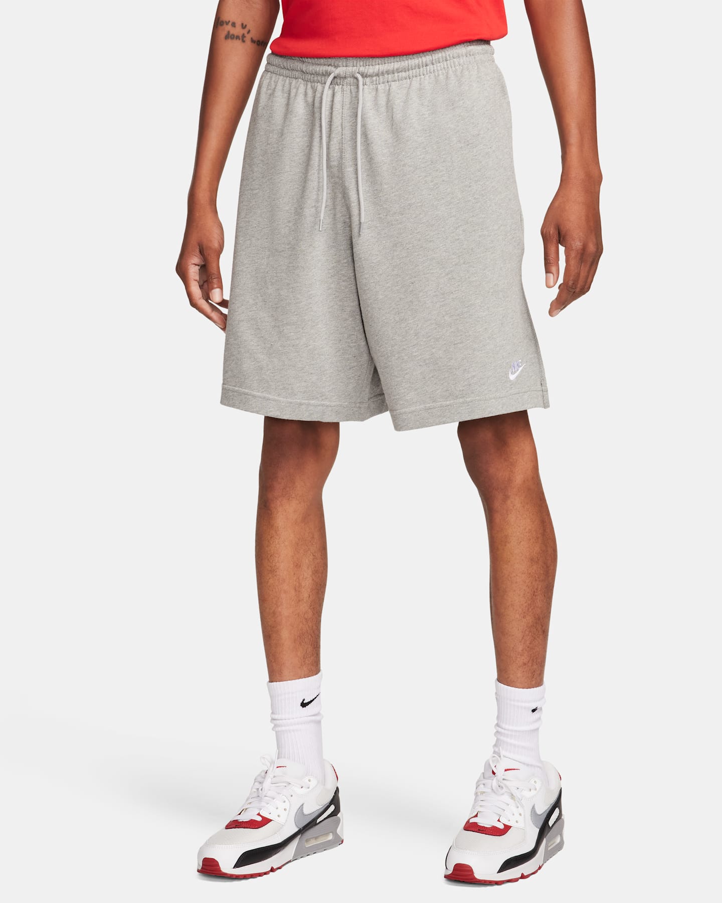 Мужские трикотажные шорты Nike Sportswear Club, цвет: Серый меланжевый / Белый — фото 13