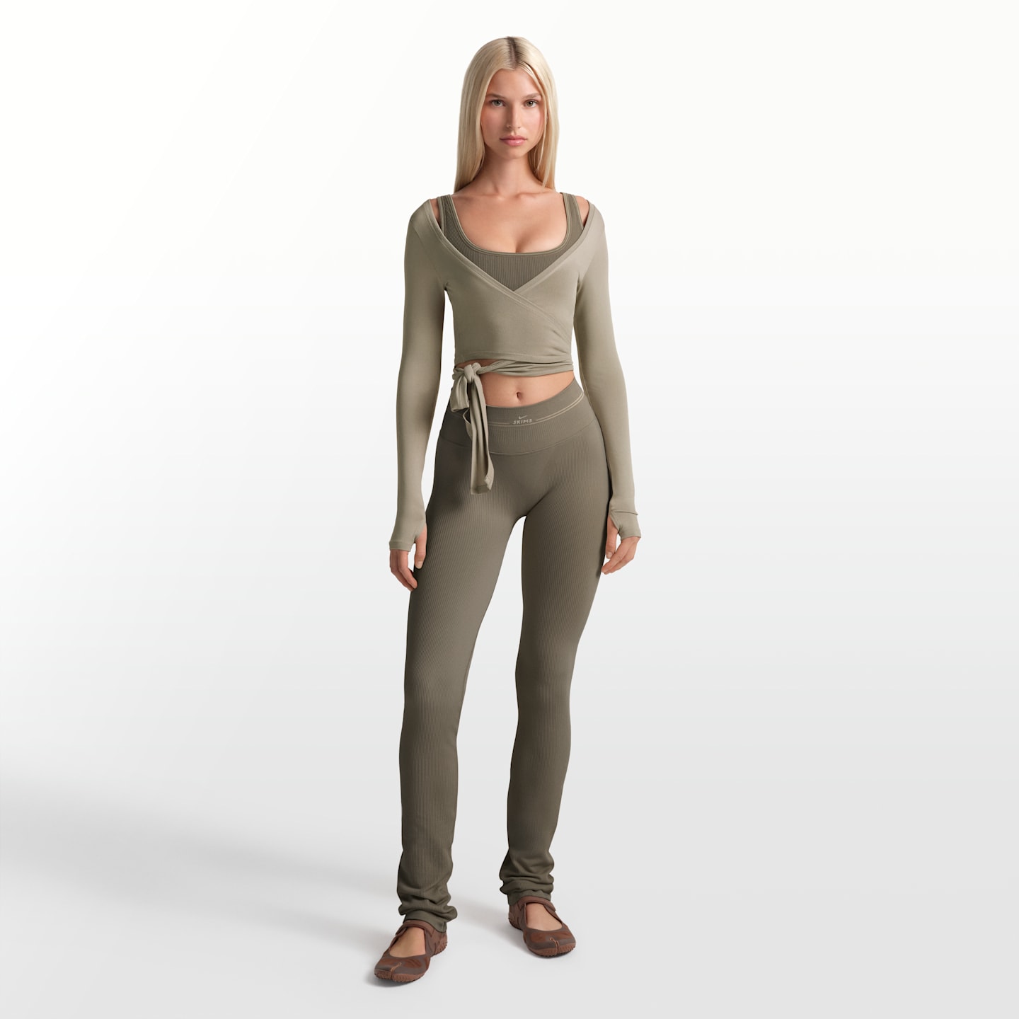 Женские прямые легинсы NikeSKIMS Ribbed Seamless бесшовные, 34, цвет: Дюнный — фото 1
