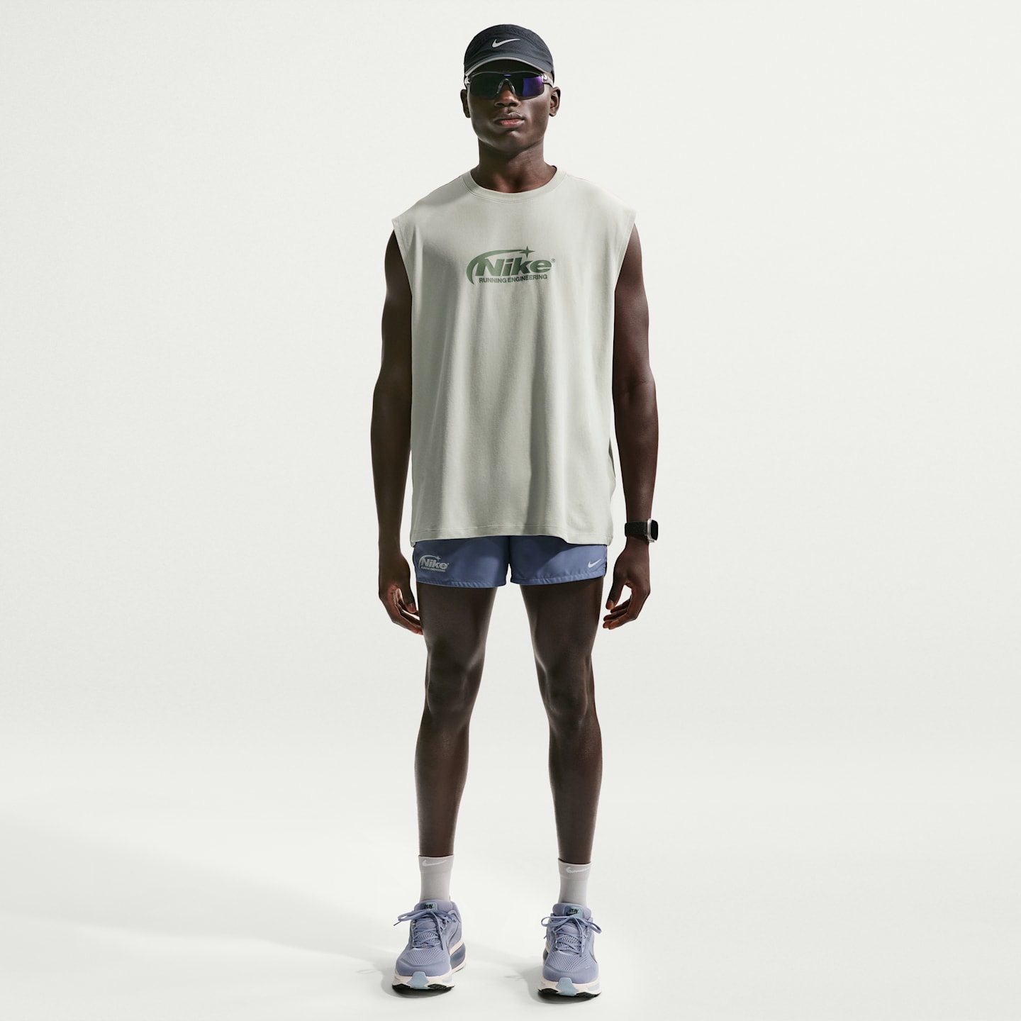Мужские беговые шорты Nike Dri-FIT 3" со встроенными брифами, цвет: Синий / Средний пепельный — фото 1