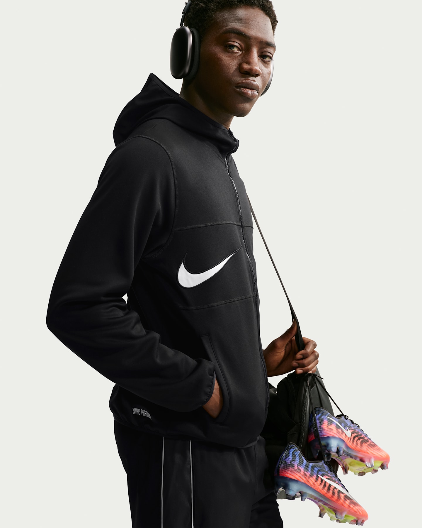Мужское худи Nike Premier Soccer Full-Zip Knit, цвет: Чёрный / Белый — фото 6