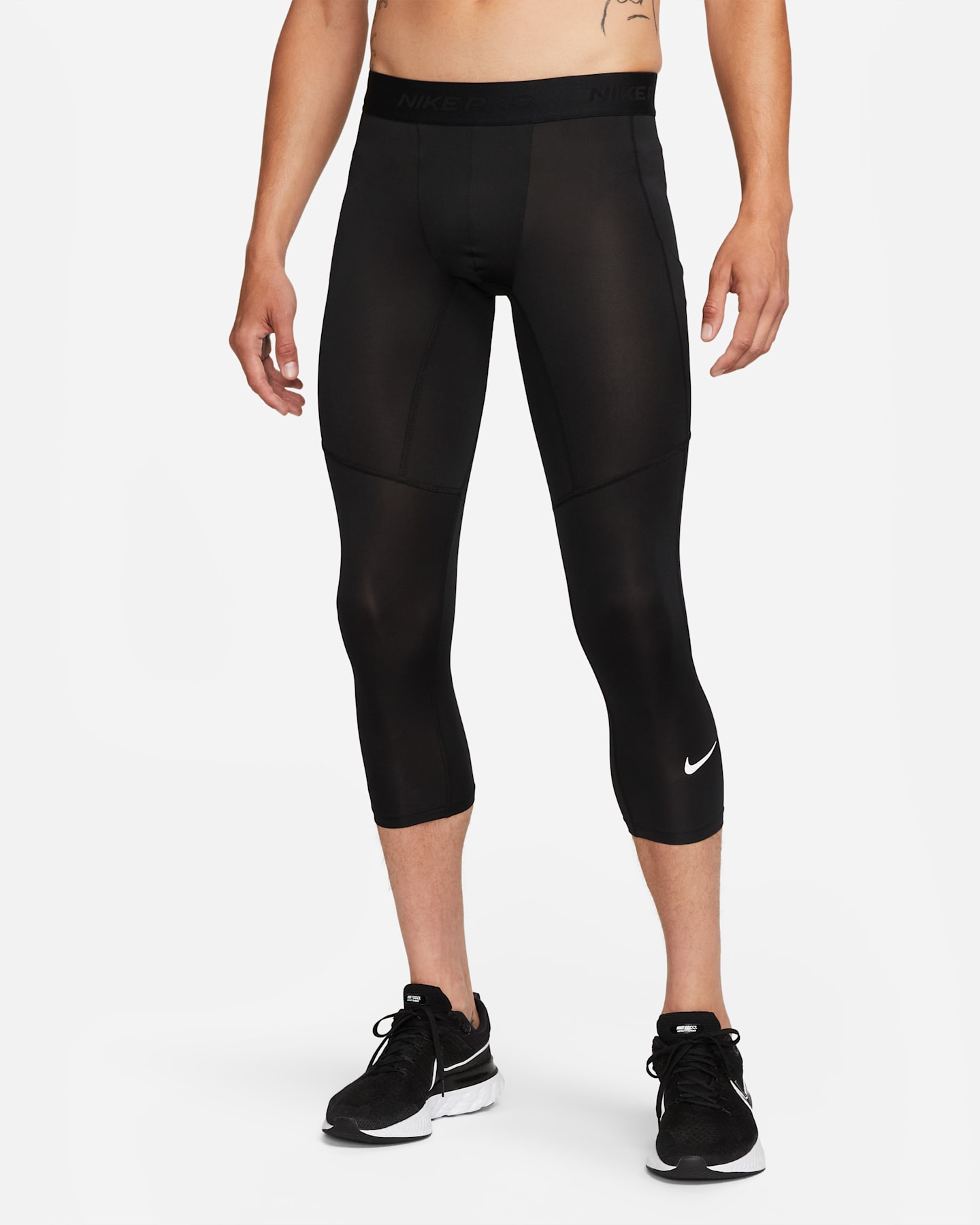 Мужские тайтсы для фитнеса Nike Pro Dri-FIT длиной 3/4, цвет: Чёрный / Белый — фото 8