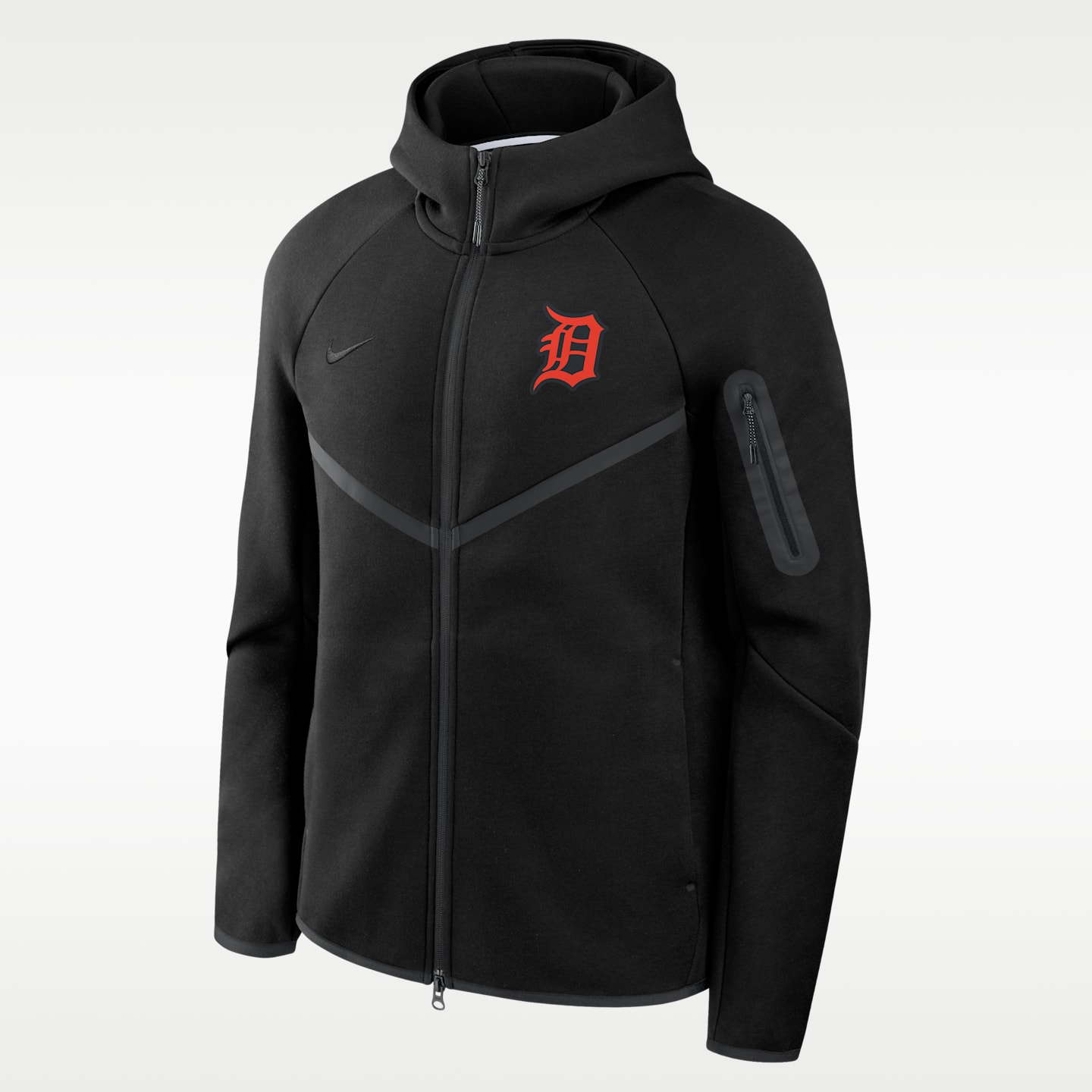 Мужская куртка с капюшоном на молнии Nike Detroit Tigers Tech Fleece Windrunner MLB, цвет: Чёрный — фото 1