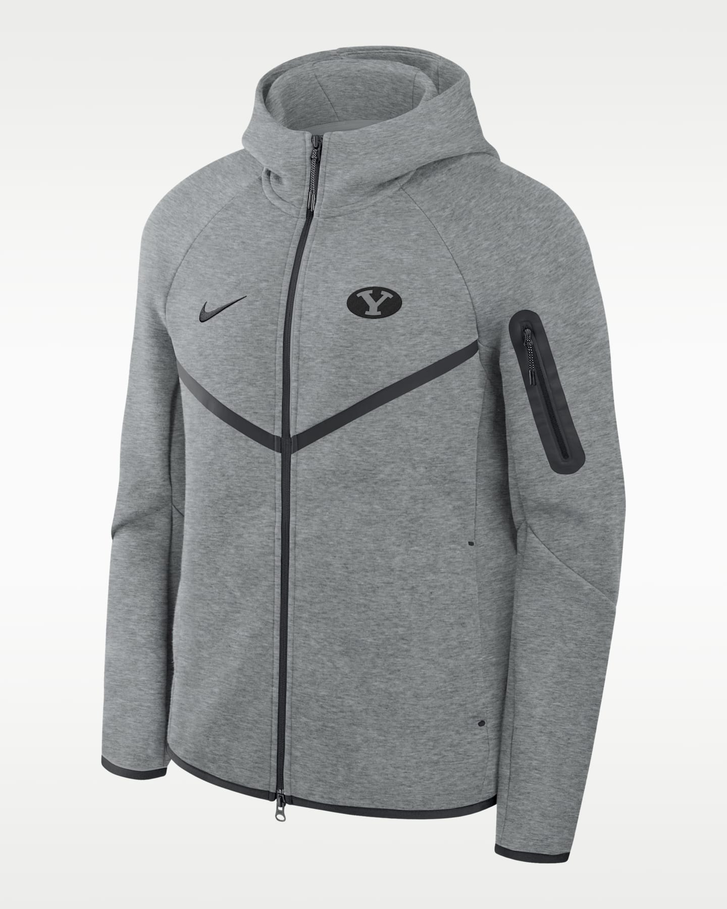 Мужское худи Nike BYU Cougars Tech Basketball Fleece Full-Zip, цвет: Тёмный серый меланжевый — фото 2