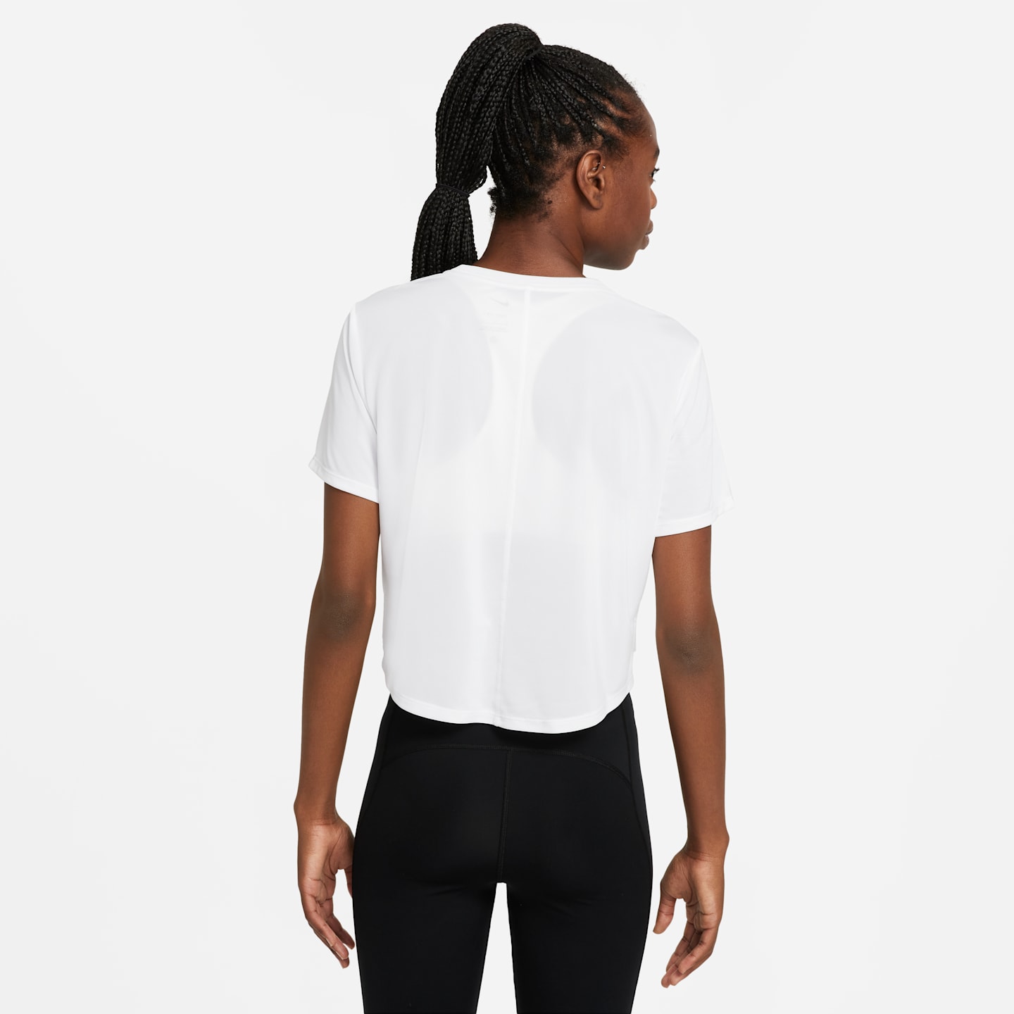 Женский укороченный топ с коротким рукавом Nike Dri-FIT One стандартного кроя, цвет: Белый / Чёрный — фото 2