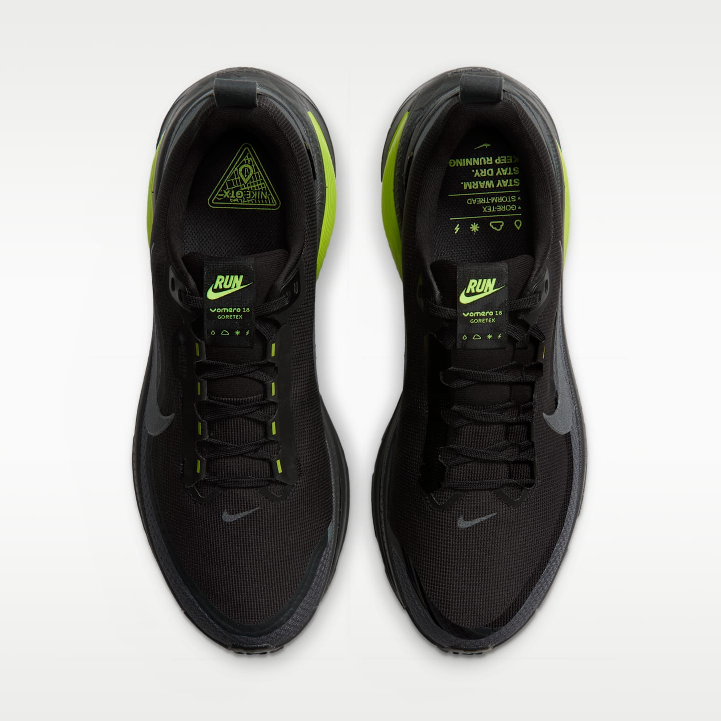 Мужские кроссовки Nike Vomero 18 GORE-TEX Waterproof Road Running Shoes with Reflective Accents, цвет: Антрацитовый / Лимонный — фото 4
