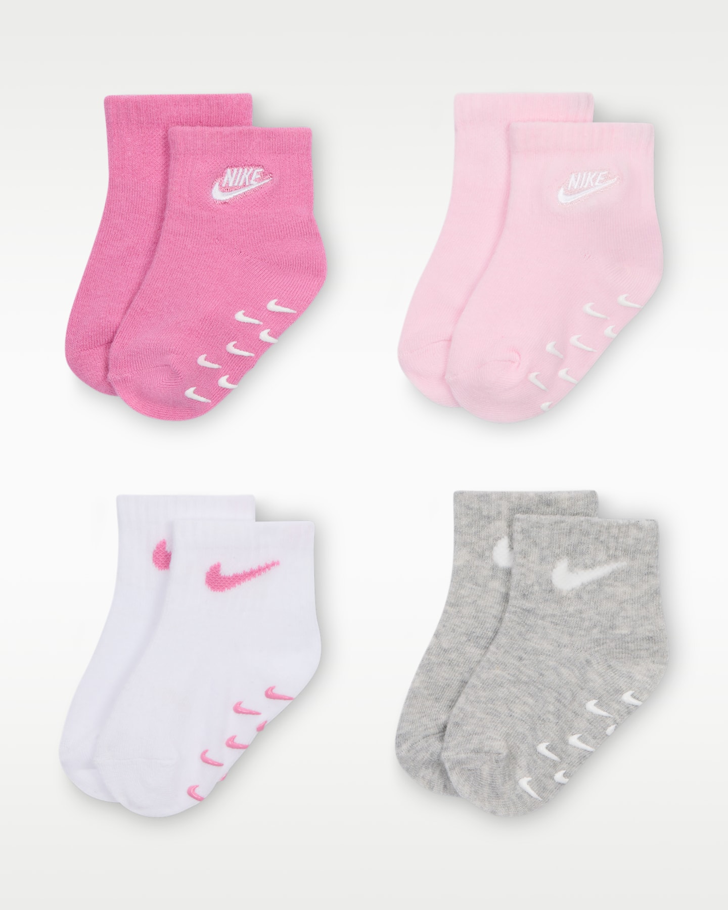 Нескользящие носки для малышей Nike Logo, 4 пары, цвет: Фламинго — фото 4