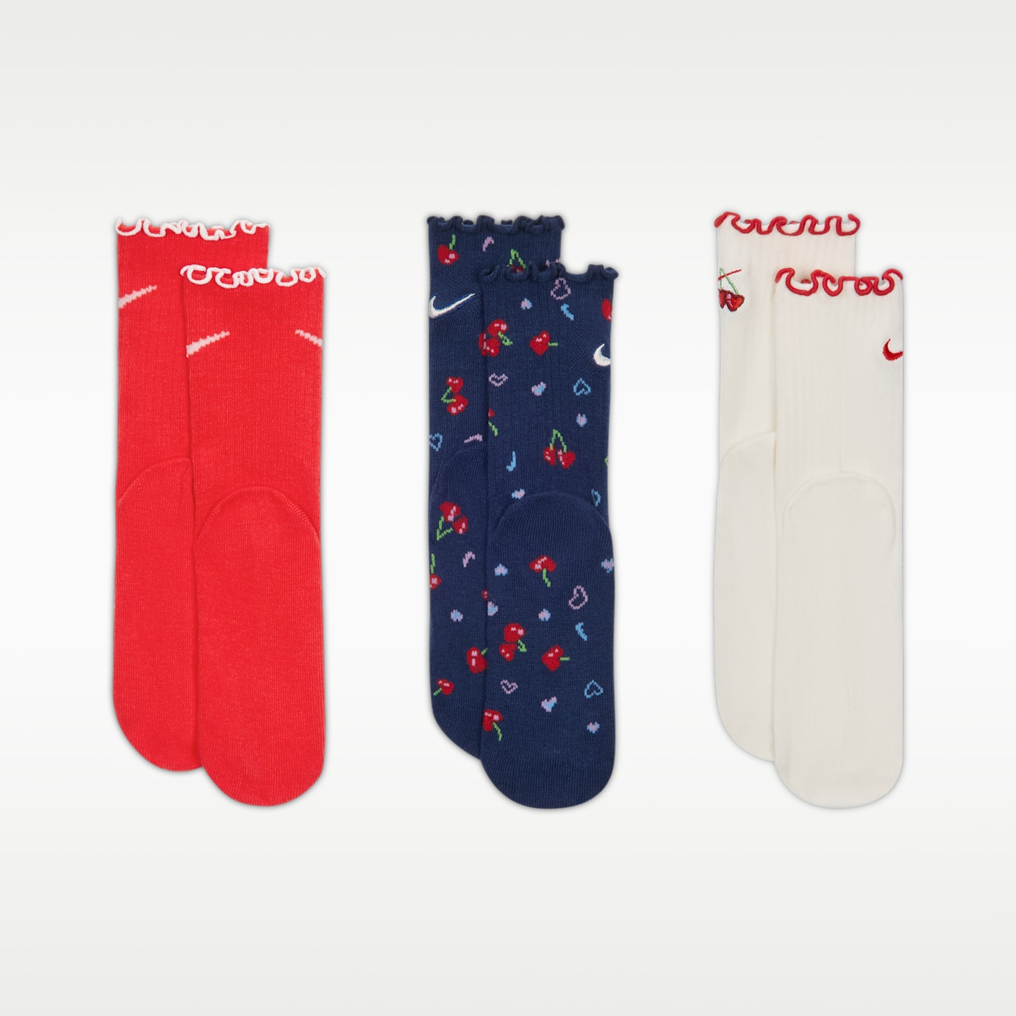 Детские носки Nike Cherry с волнистым краем, 3 пары, цвет: Разноцветный / Жемчужный — фото 3