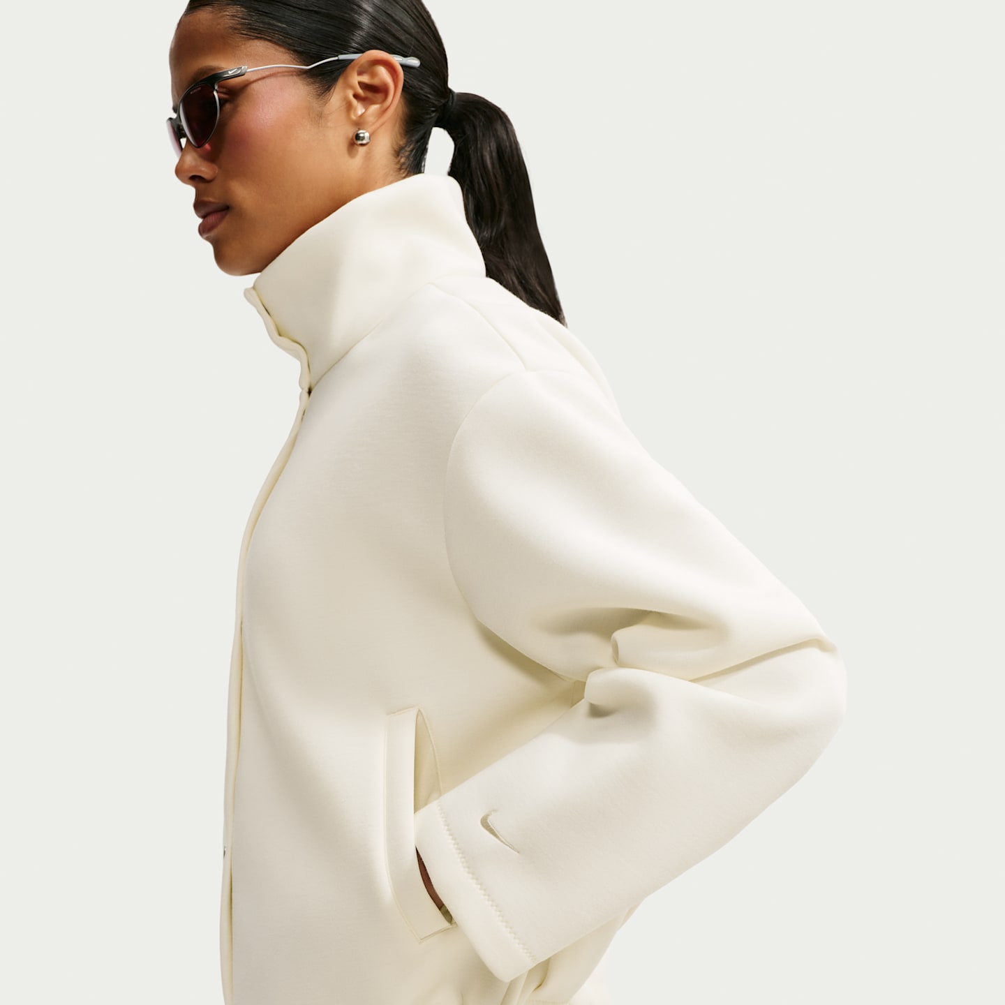 Женская флисовая куртка оверсайз Nike Article Fleece, цвет: Меловой — фото 6