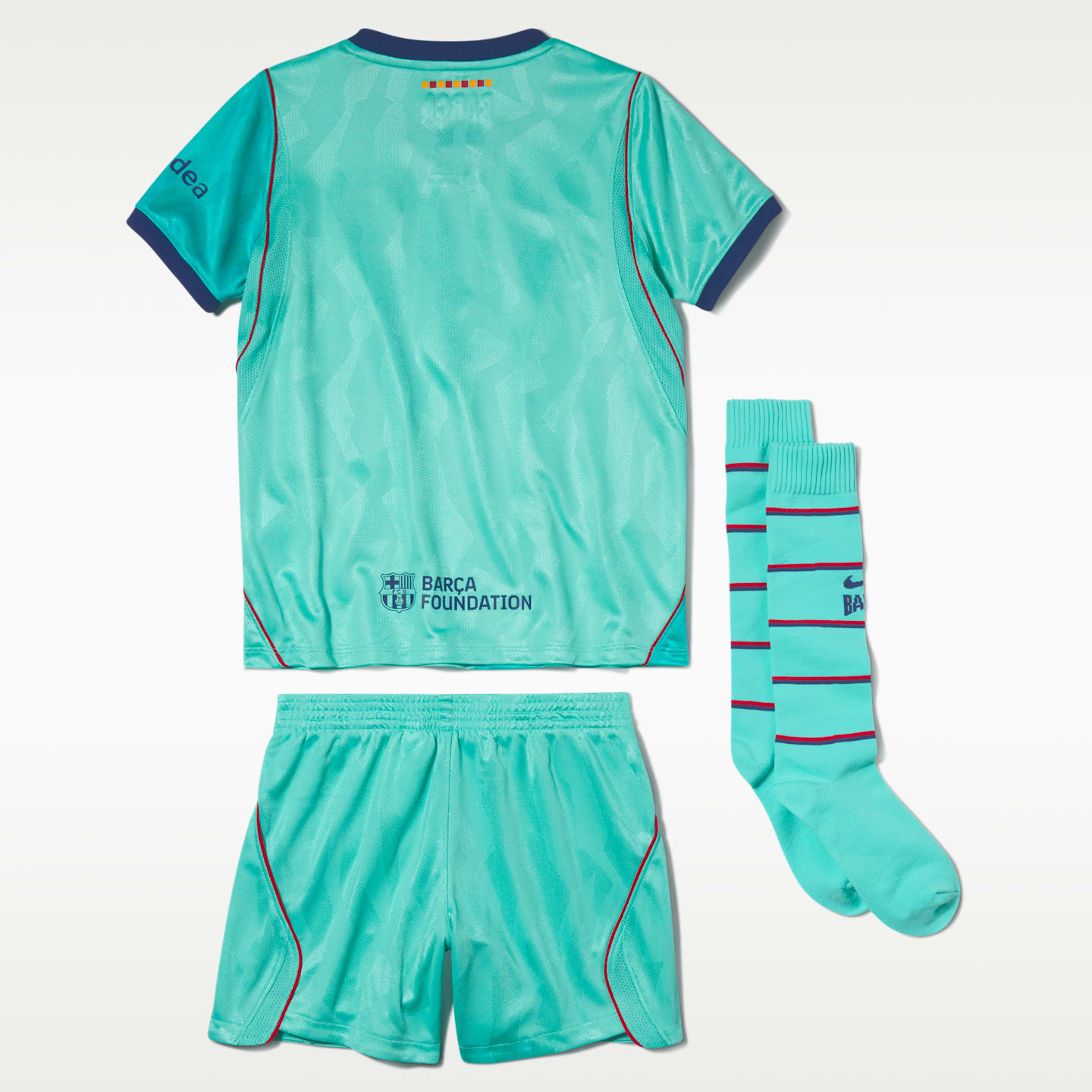 Детские комплекты Nike FC Barcelona 2026/27 Stadium Third Soccer Replica 3-Piece Kit, цвет: Зелёный морозный / Красный — фото 2