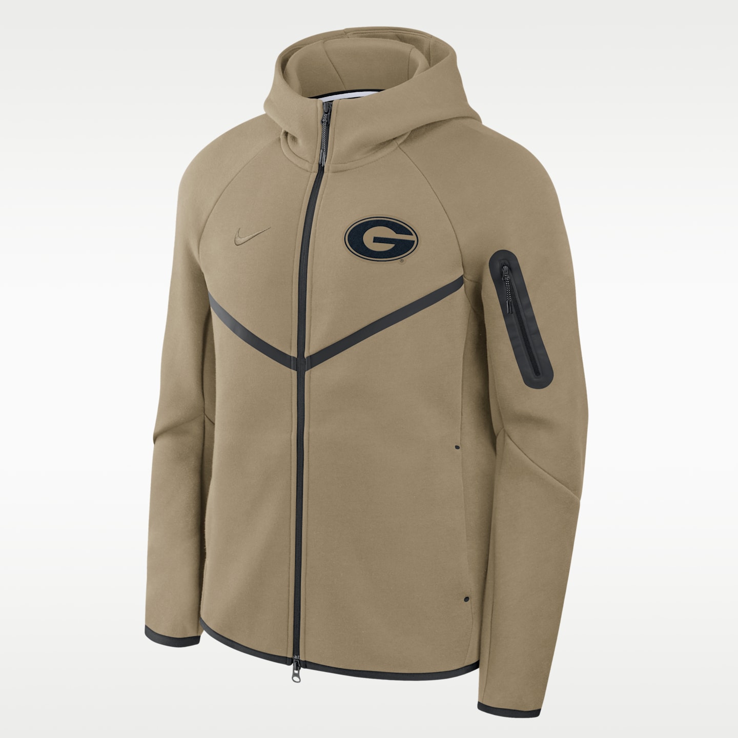 Мужская куртка с капюшоном на молнии Nike Georgia Tech Fleece Windrunner, цвет: Оливковый — фото 1