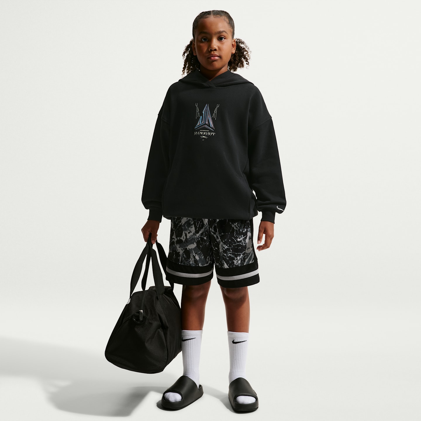 Детское флисовое худи оверсайз Nike Ja Club, цвет: Чёрный / Белый — фото 6