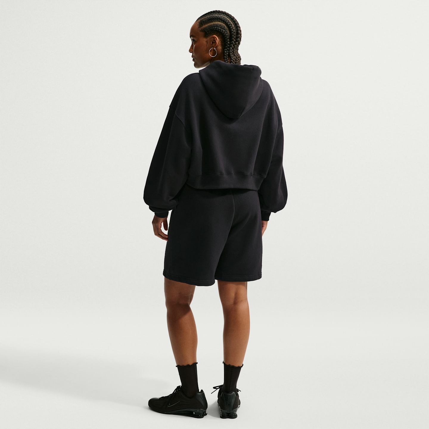 Женские шорты Nike Studio Fleece Medium Weight оверсайз с высокой посадкой, цвет: Чёрный / Молочный — фото 5