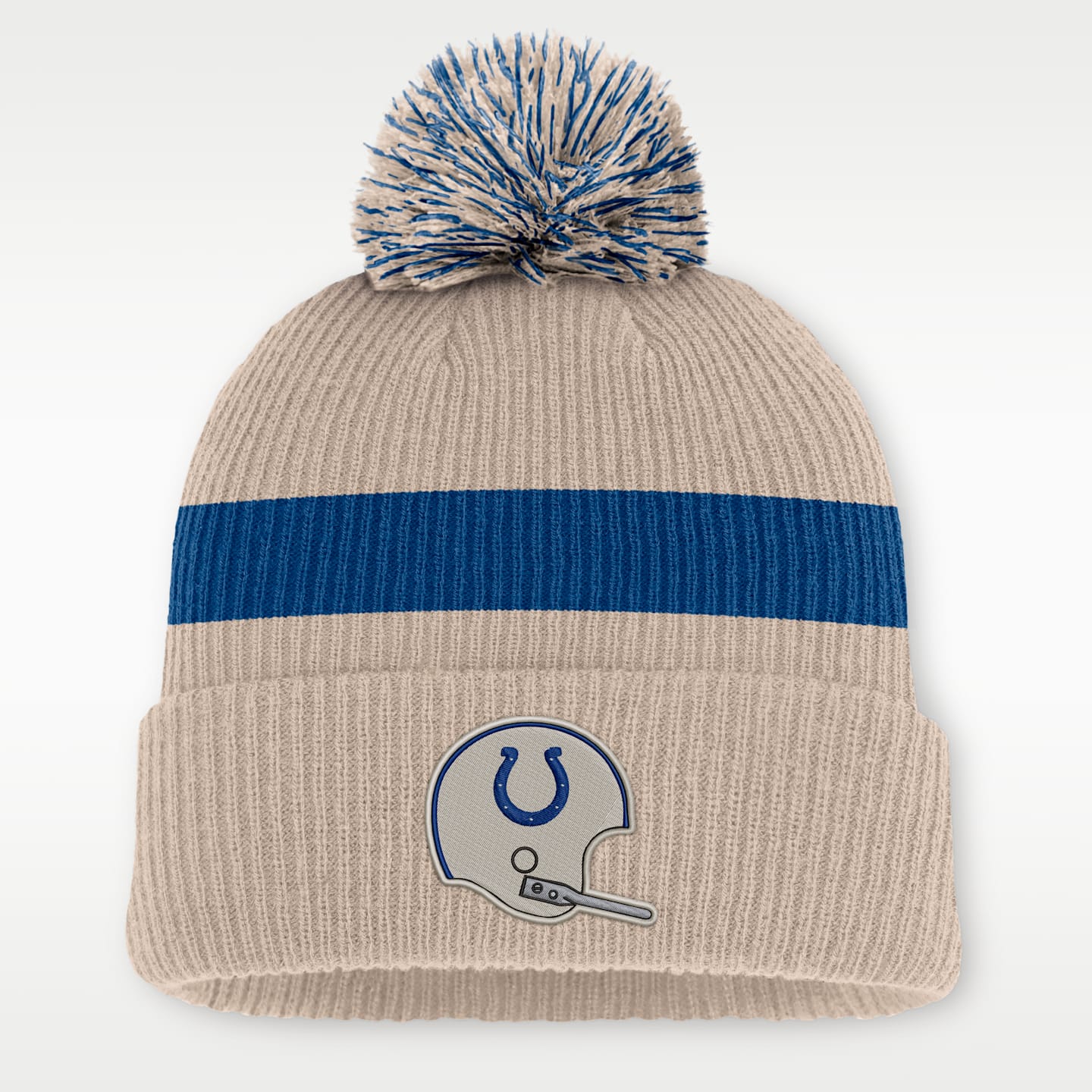 Мужская шапка бини Nike Indianapolis Colts Rewind Peak NFL с помпоном и отворотом, цвет: Песочный