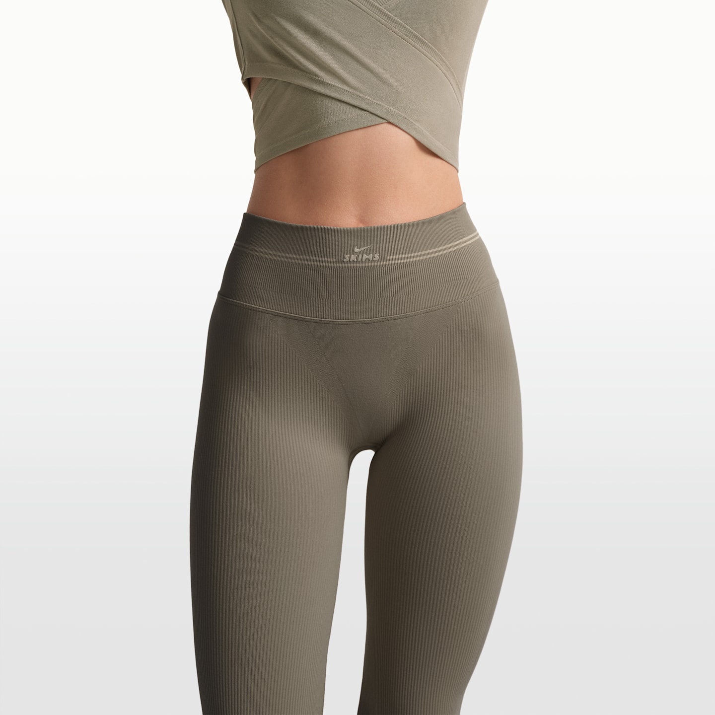 Женские прямые легинсы NikeSKIMS Ribbed Seamless бесшовные, 34, цвет: Дюнный — фото 2