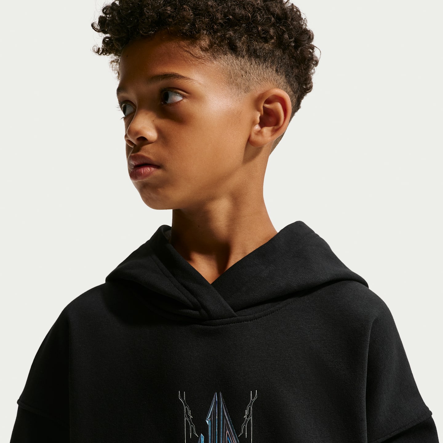 Детское флисовое худи оверсайз Nike Ja Club, цвет: Чёрный / Белый — фото 3