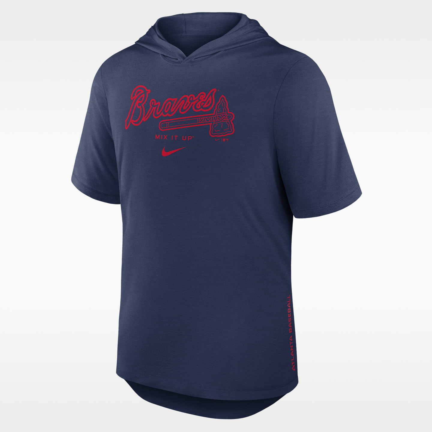 Мужская футболка с капюшоном Nike Atlanta Braves Arched Wordmark Dri-FIT MLB, цвет: Тёмно-синий — фото 1
