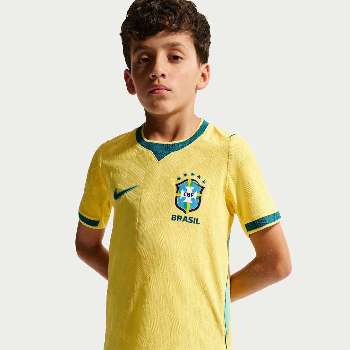 Детский топ Nike Brazil National Team 2026 Match Home Aero-FIT Soccer Jersey, цвет: Бирюзовый — фото 3