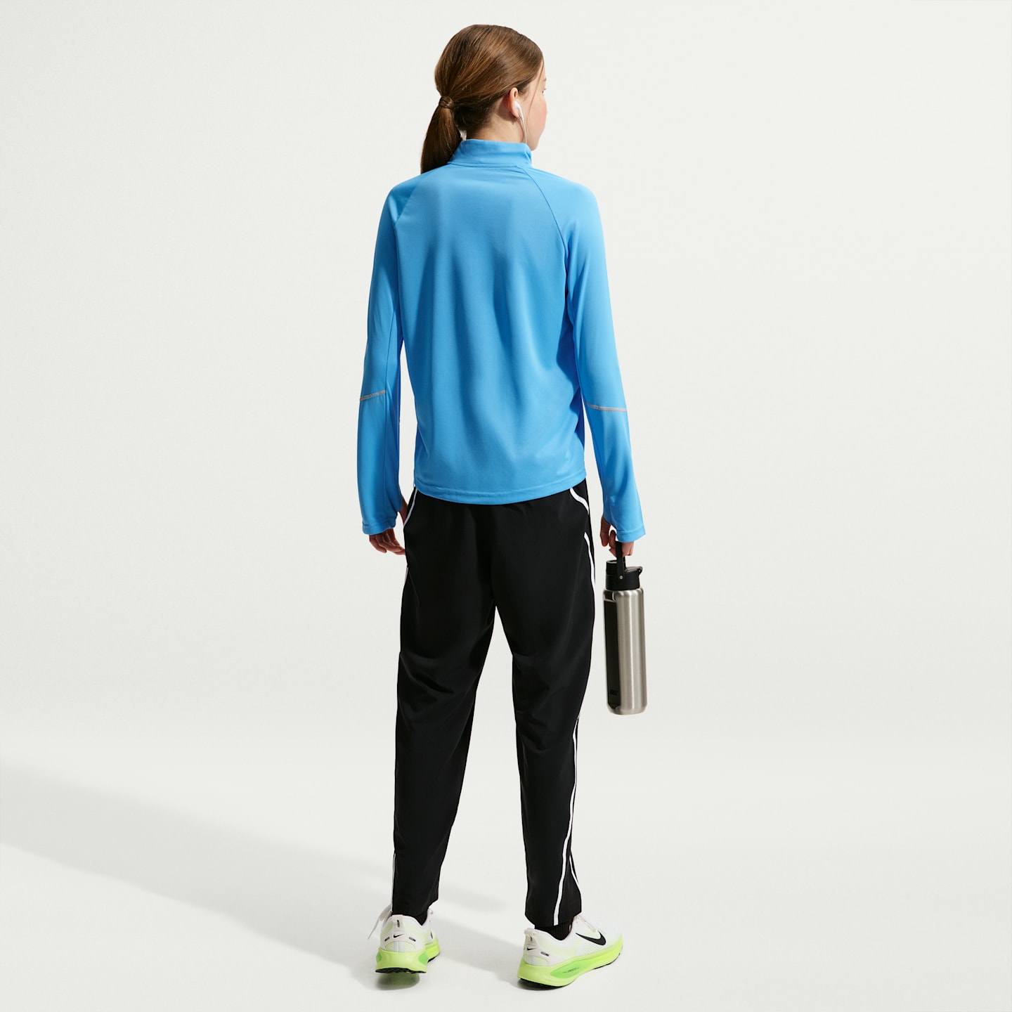 Детские брюки Nike Tempo Dri-FIT для девочек, средняя посадка, длина 7/8, цвет: Чёрный / Белый — фото 5