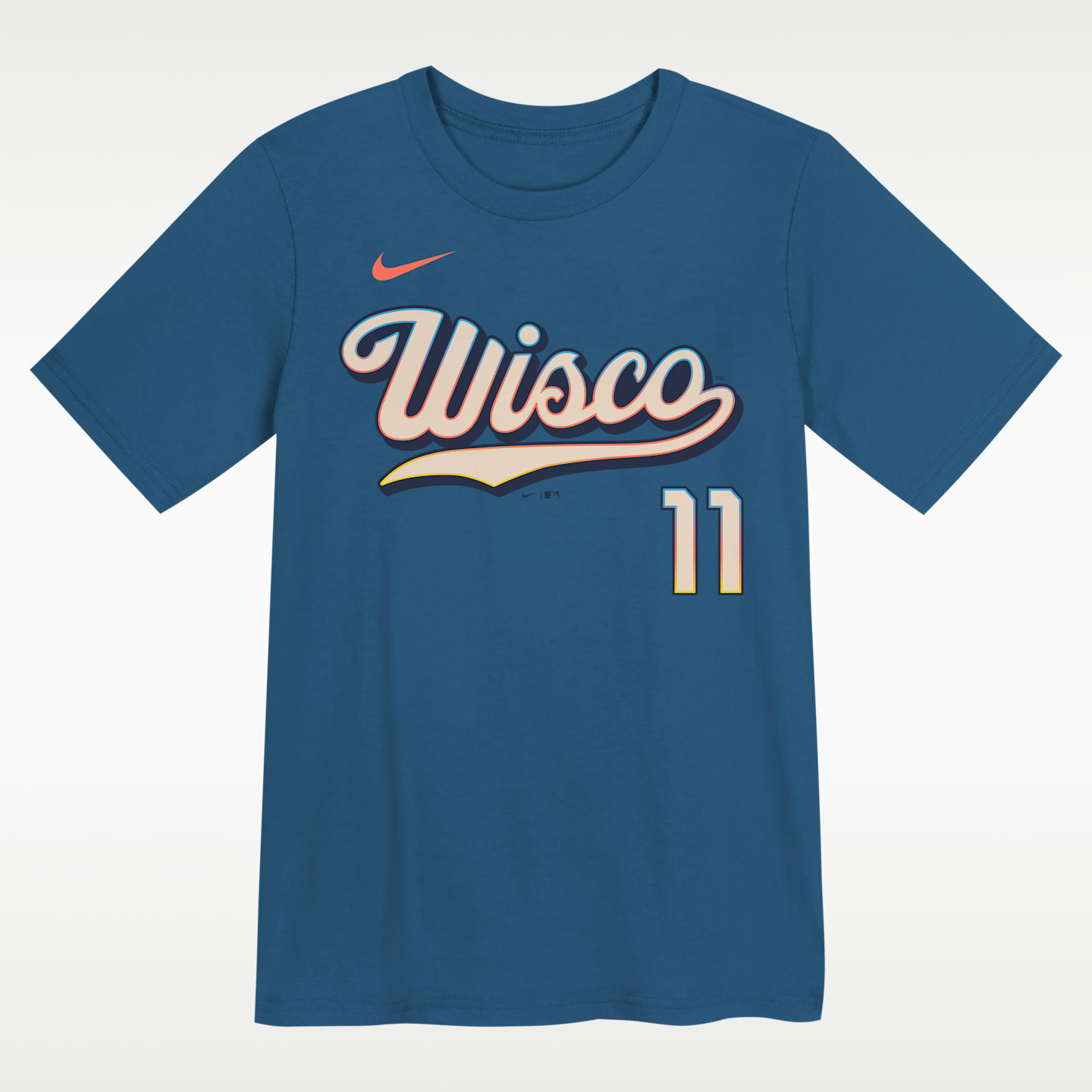 Детская футболка Nike Jackson Chourio Milwaukee Brewers City Connect MLB, малыши 4-7 лет, цвет: Серый синий — фото 1
