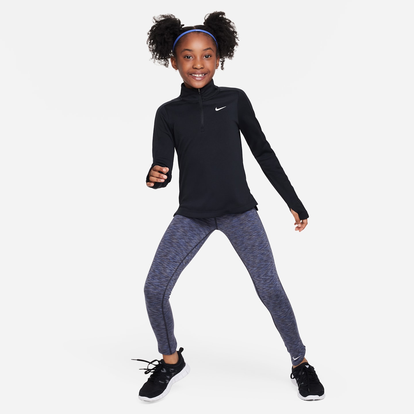 Детский топ для девочек Nike Dri-FIT с длинным рукавом на молнии 1/4, цвет: Чёрный / Белый — фото 6