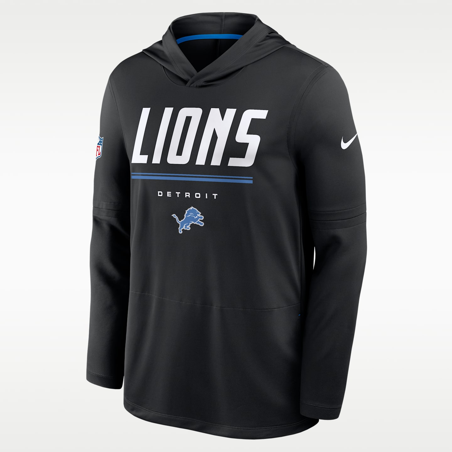 Мужской лонгслив с капюшоном Nike Detroit Lions Sideline Dri-FIT NFL, цвет: Чёрный — фото 1