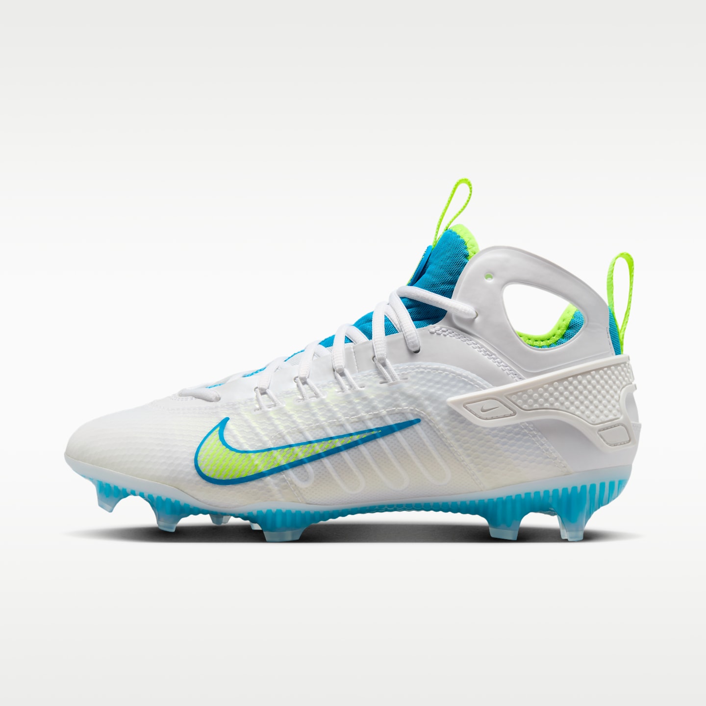 Женские бутсы Nike Huarache 9 Elite Mid LAX SE Lacrosse, цвет: Белый / Яркий синий — фото 1