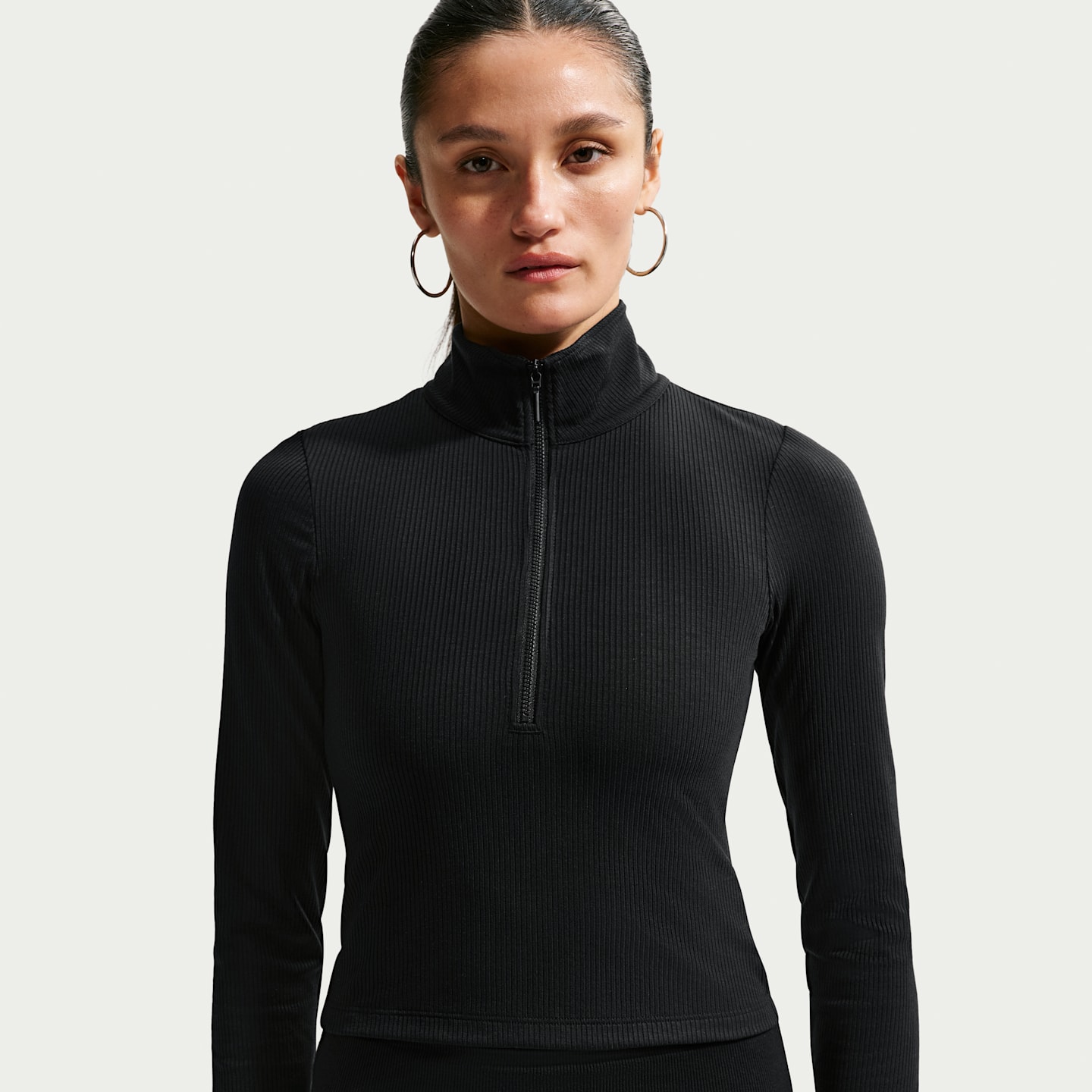 Женский облегающий топ в рубчик Nike Sportswear Chill Knit на молнии 1/4, большие размеры, цвет: Чёрный / Молочный — фото 1