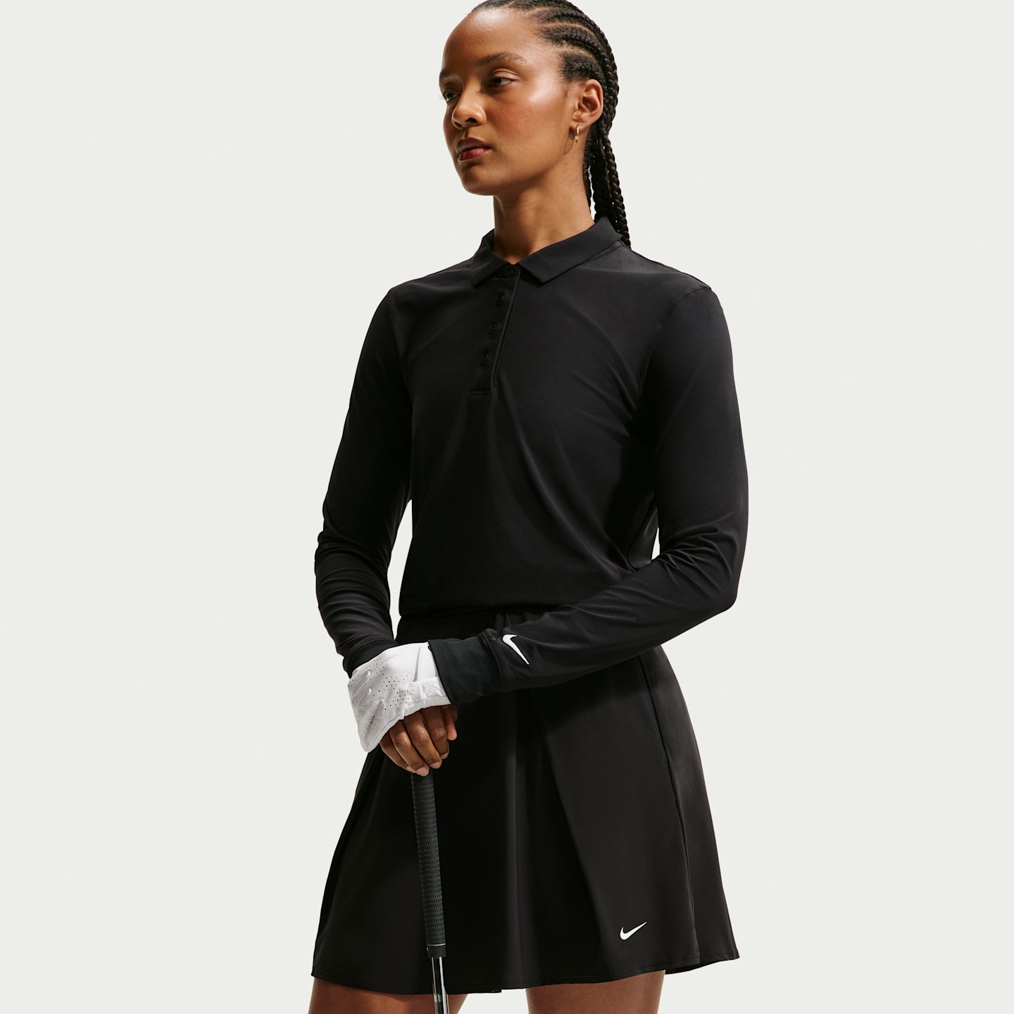 Женское поло Nike Victory Dri-FIT с длинным рукавом, цвет: Чёрный / Белый — фото 3