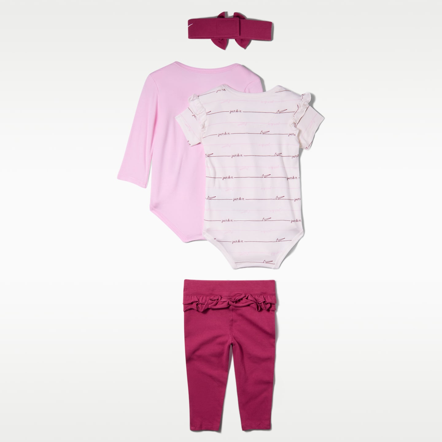 Комплект для малышей Nike Ready, Set, Grow! из 3 предметов с повязкой, 0-6 мес, цвет: Свекольный — фото 2