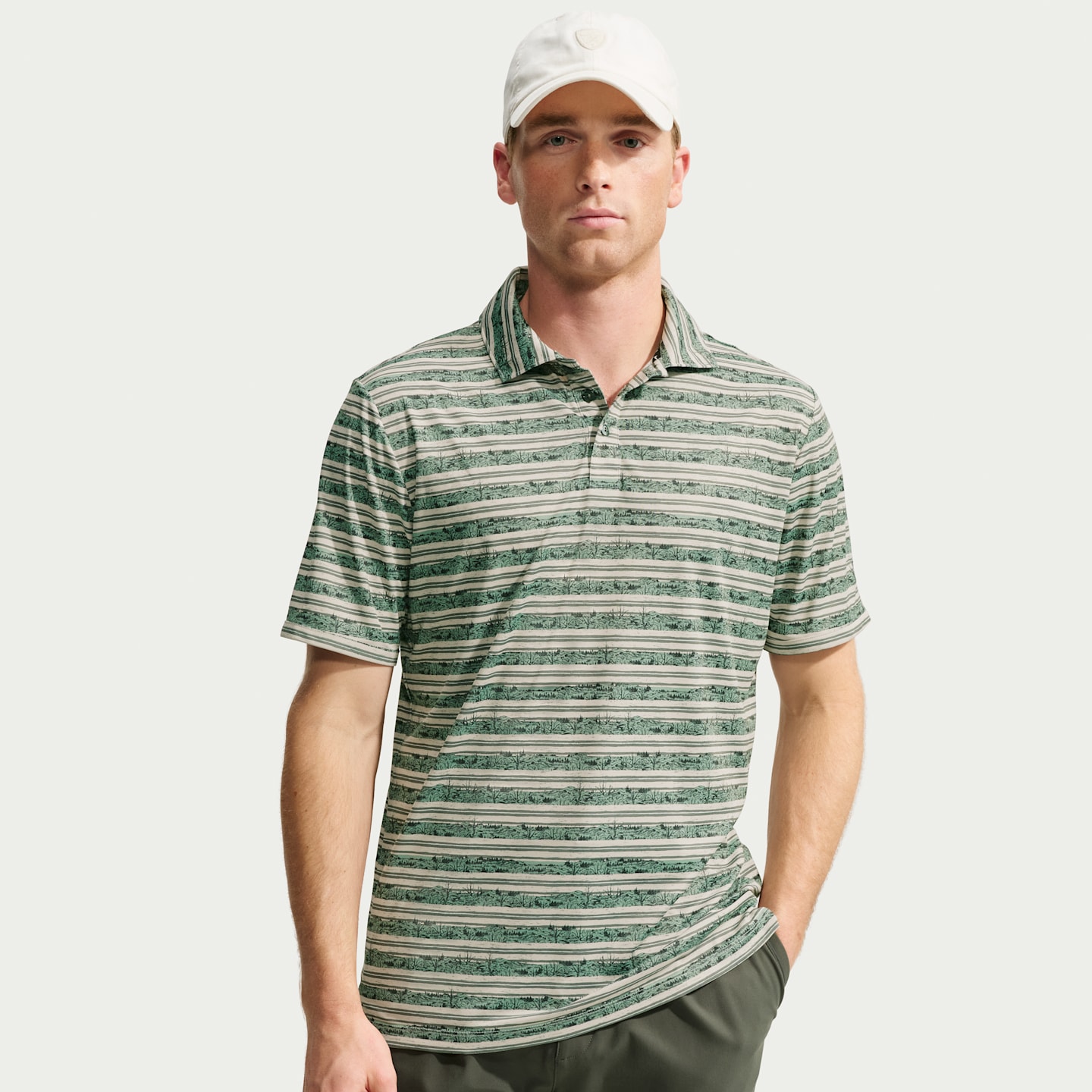 Мужское поло Nike Par Dri-FIT Striped Golf Polo, цвет: Камуфляжный зелёный — фото 1