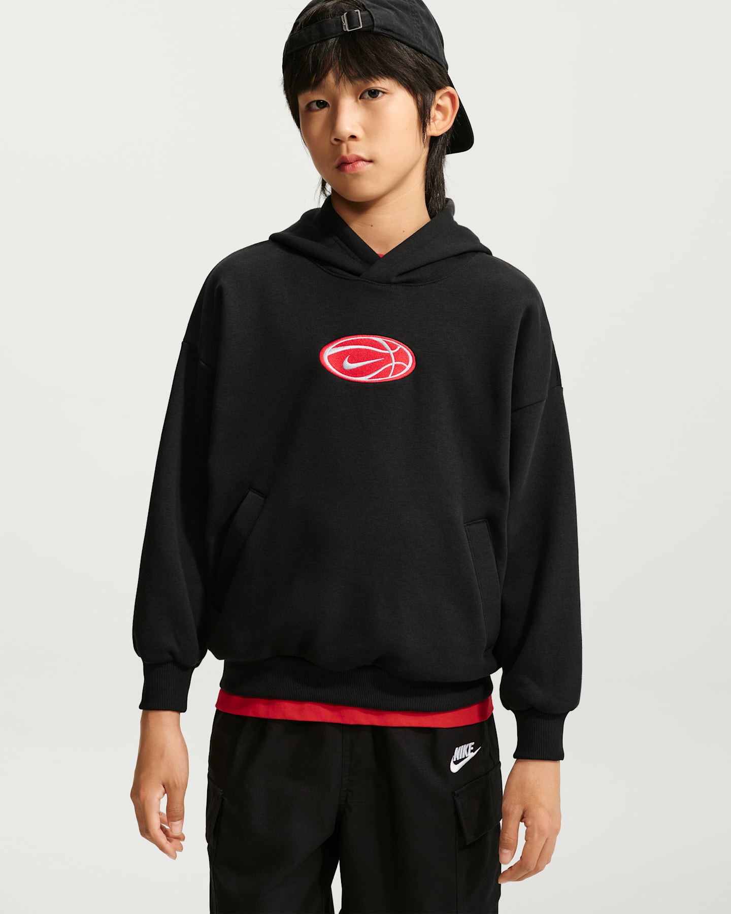 Детское баскетбольное худи Nike Dri-FIT, цвет: Чёрный / Волчий серый — фото 6