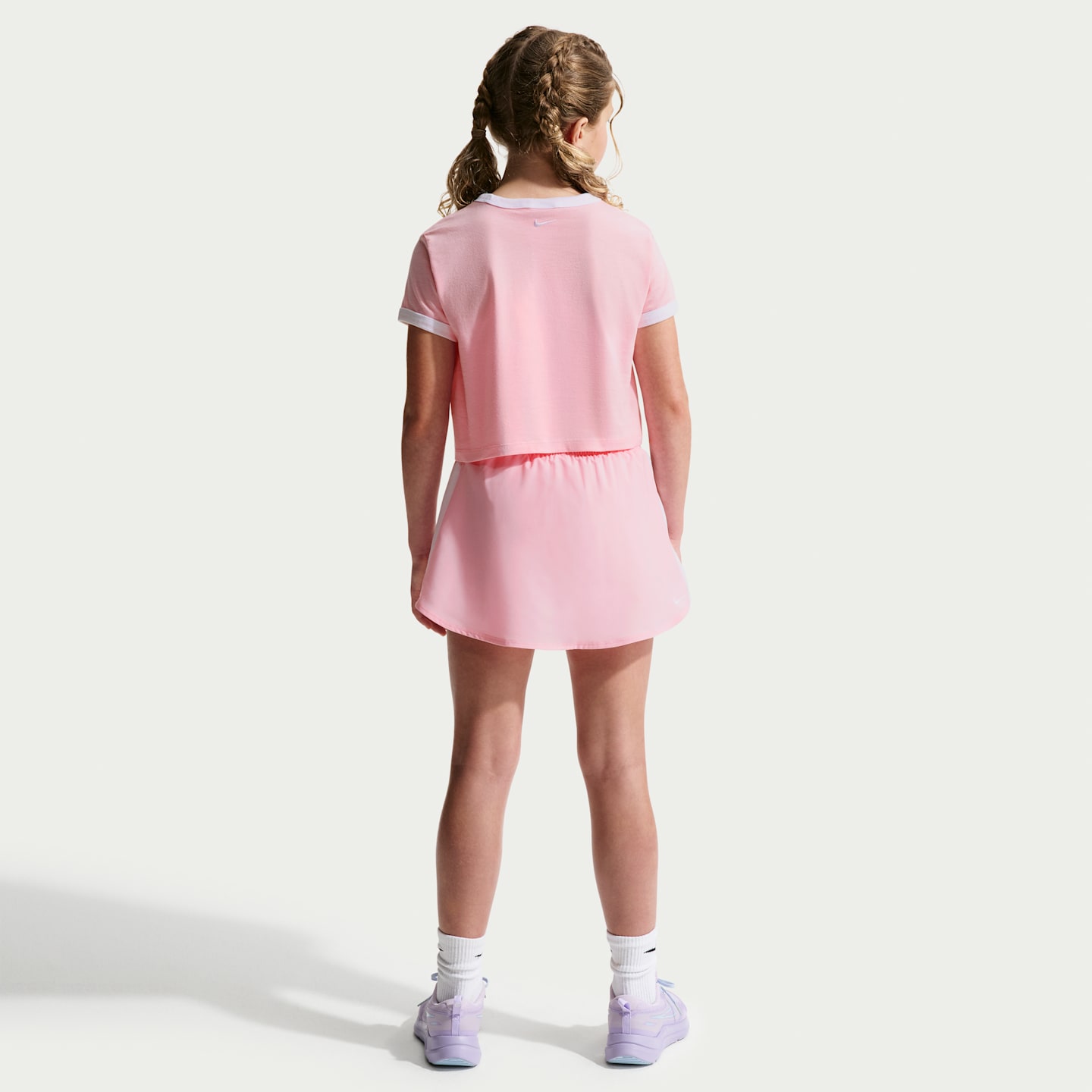 Детская юбка-шорты Nike One Dri-FIT с высокой талией, цвет: Розовый / Белый — фото 5
