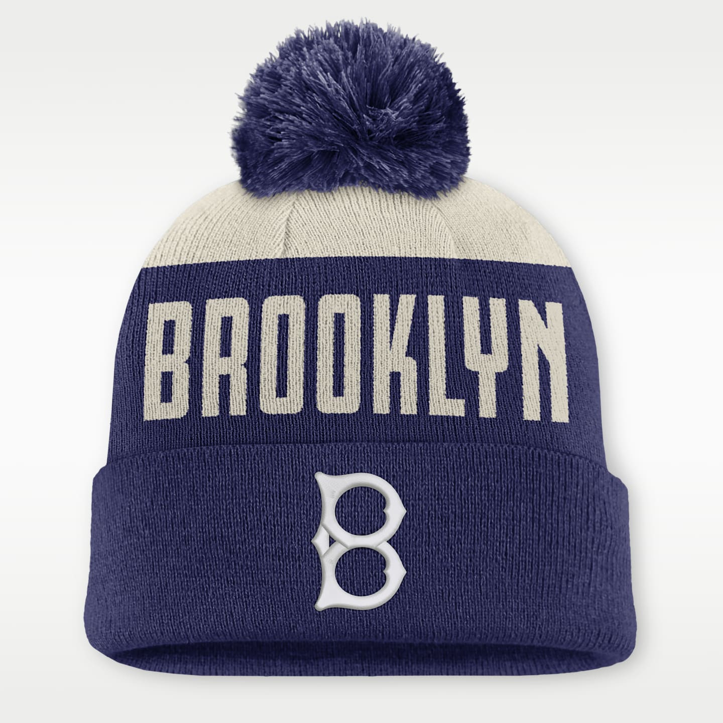 Мужская шапка Nike Brooklyn Dodgers Cooperstown Peak MLB Cuffed Pom Beanie, цвет: Белый / Синий — фото 1