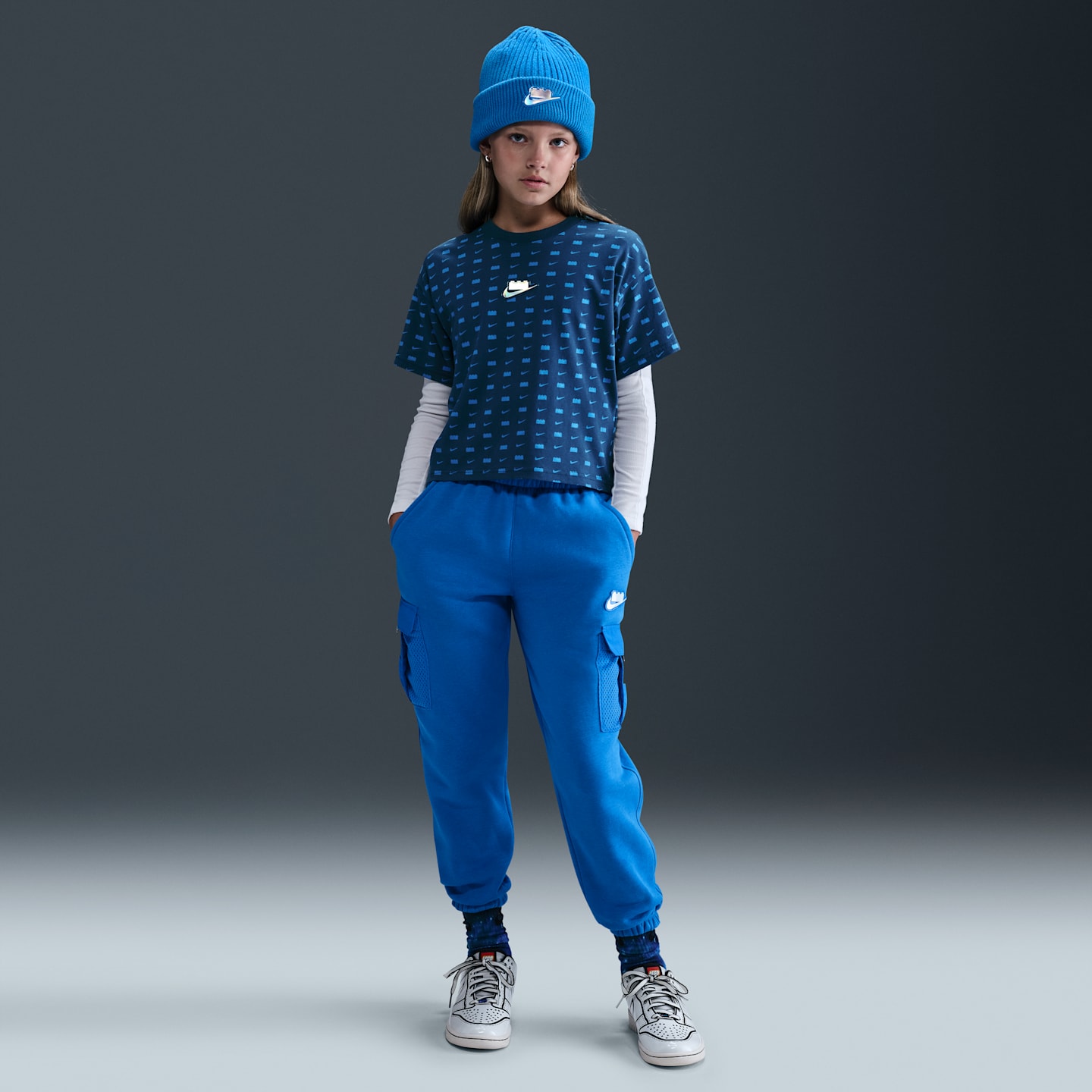 Детская укороченная футболка Nike x LEGO Collection для девочек, цвет: Синий — фото 4