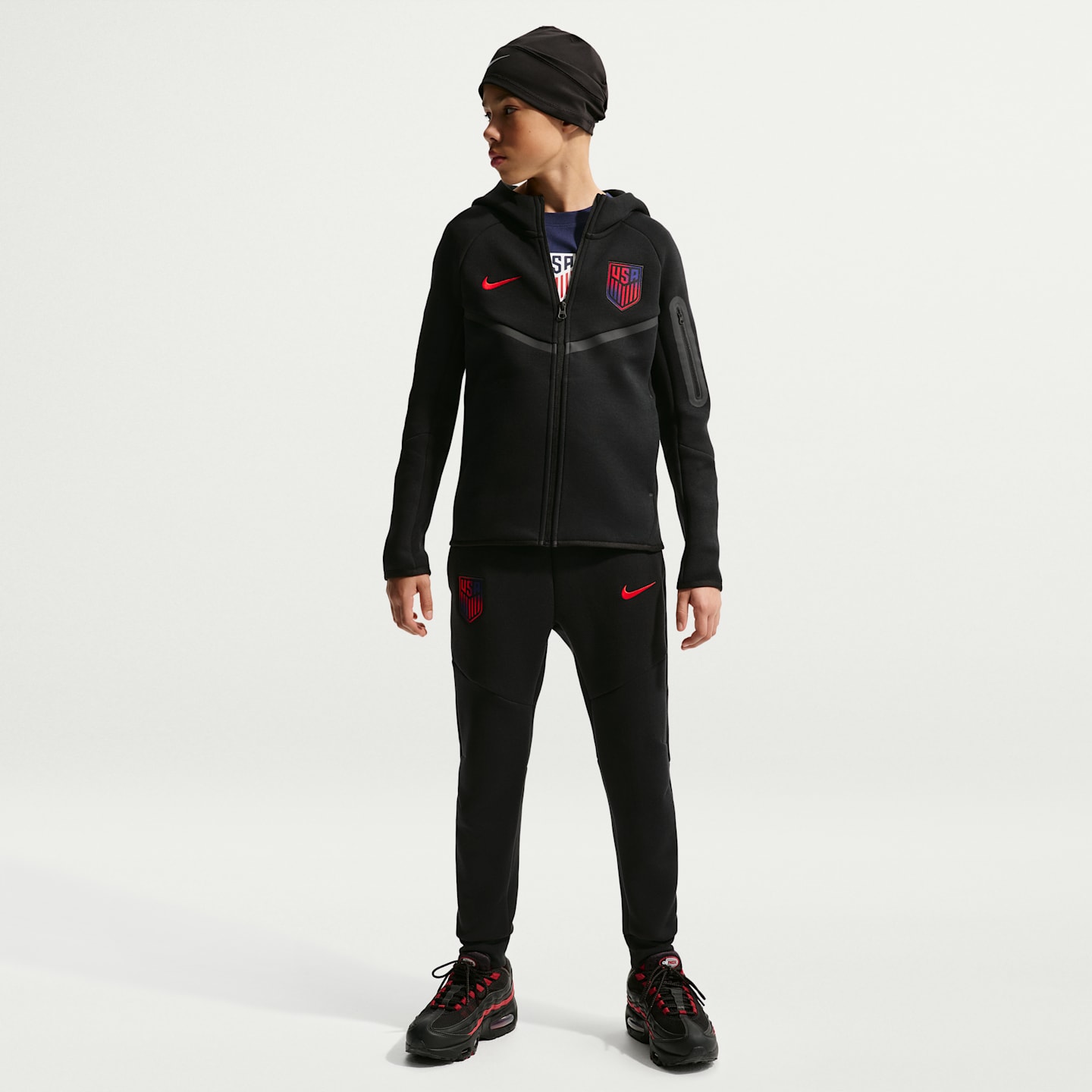 Детские футбольные брюки Nike Usmnt Tech Fleece, цвет: Чёрный / Красный — фото 1