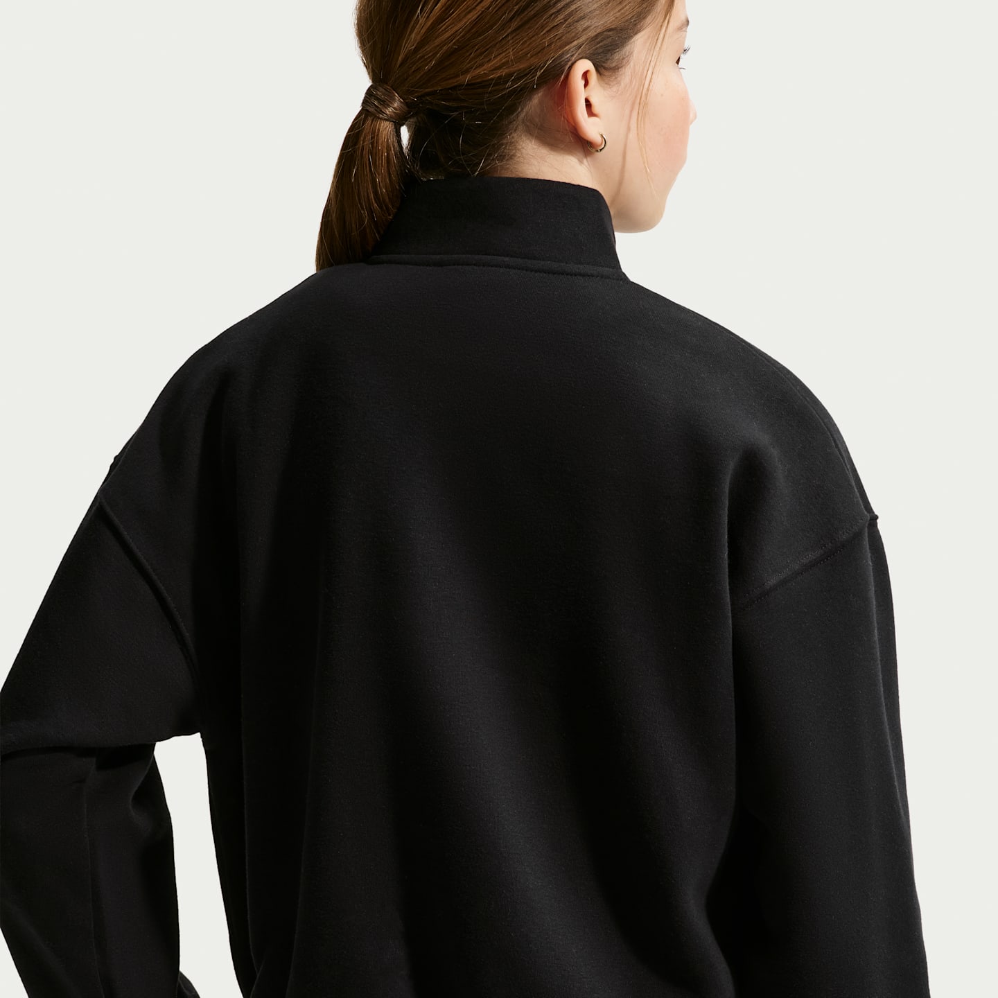 Толстовки Nike Sportswear Studio Fleece Oversized 1/4-Zip Top для девочек, цвет: Чёрный / Белый — фото 2