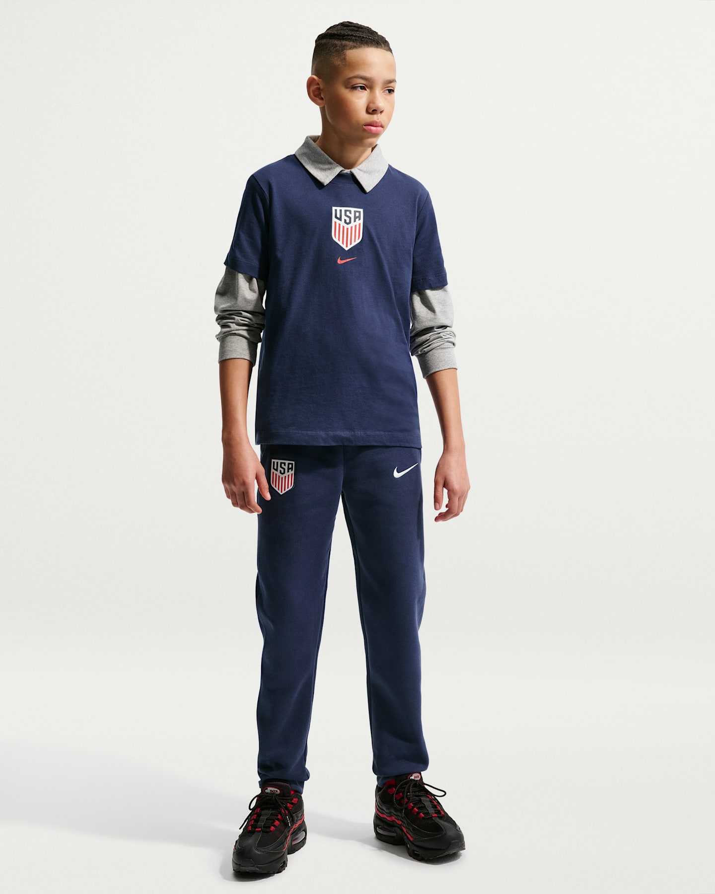 Детские флисовые футбольные джоггеры Nike Usmnt Club, цвет: Тёмно-синий / Молочный — фото 6