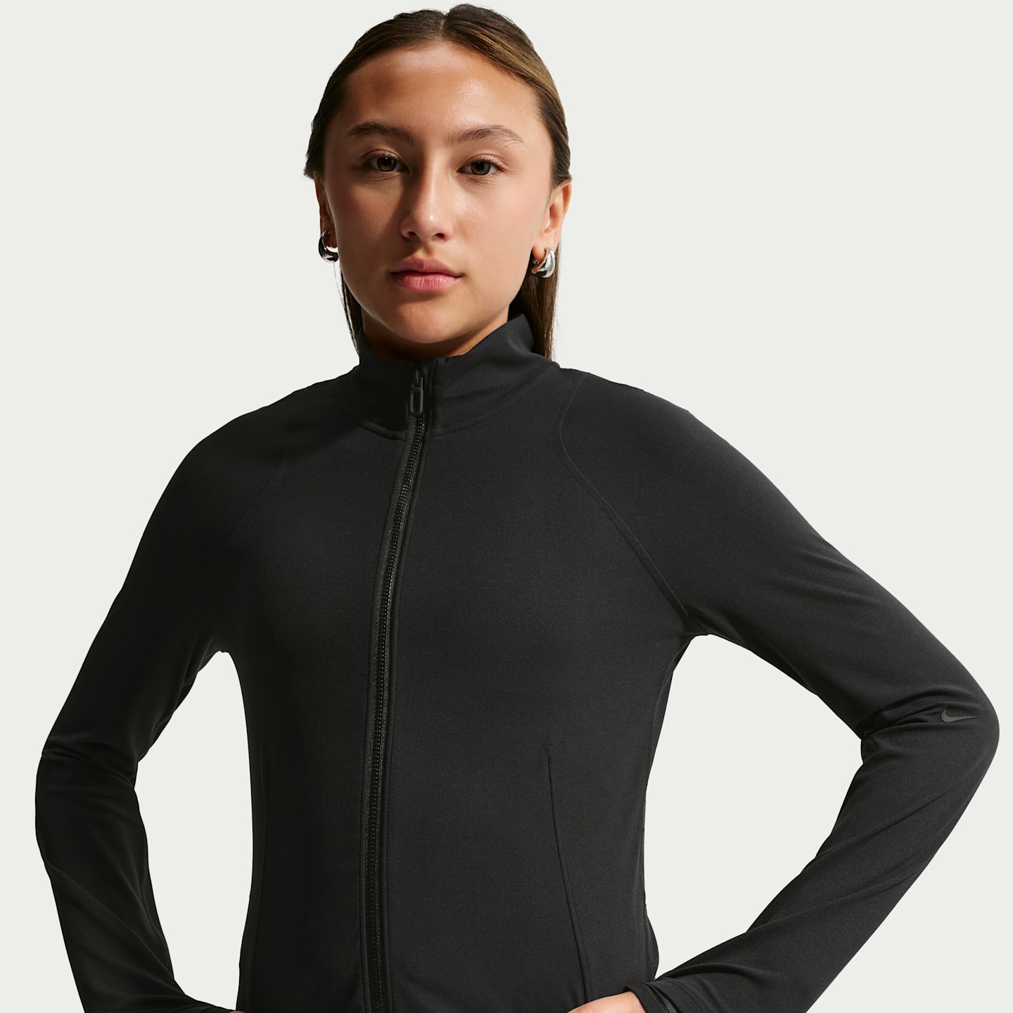 Детский приталенный топ для девочек Nike Mavn Dri-FIT на молнии с длинным рукавом, цвет: Чёрный — фото 3