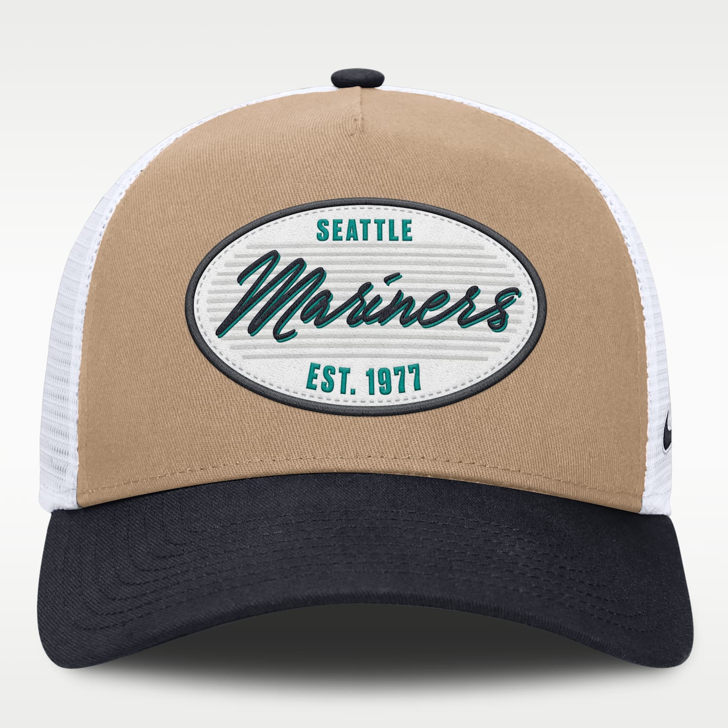 Мужская кепка Nike Seattle Mariners Rise MLB A-Frame Trucker Adjustable Hat, цвет: Хаки / Тёмно-синий — фото 2