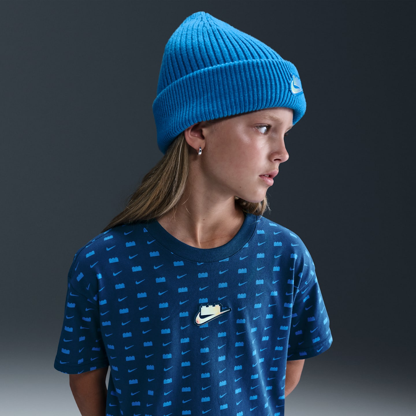 Детская укороченная футболка Nike x LEGO Collection для девочек, цвет: Синий — фото 1