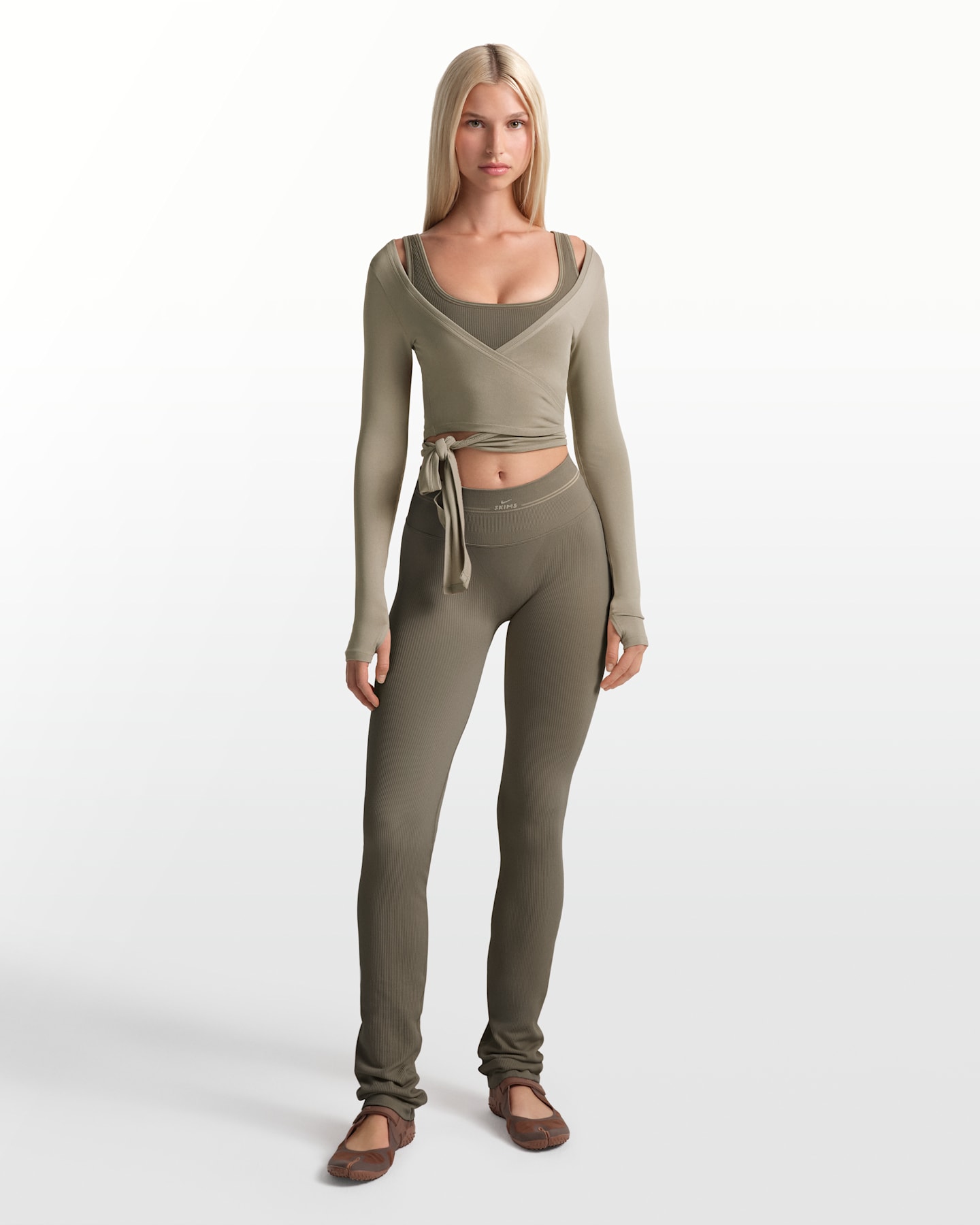 Женские прямые легинсы NikeSKIMS Ribbed Seamless бесшовные, 34, цвет: Дюнный — фото 8