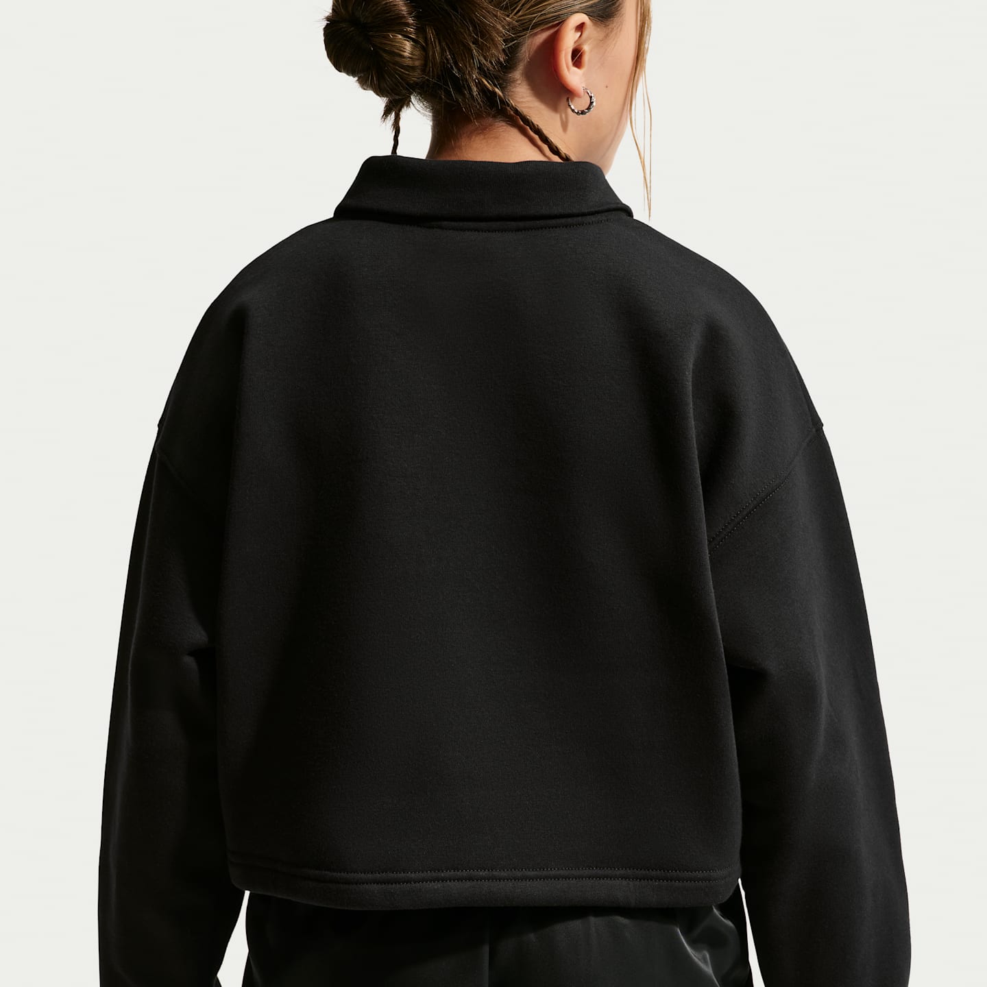 Толстовки Nike Sportswear Studio Fleece Quarter-Zip Top для девочек, цвет: Чёрный / Белый — фото 2