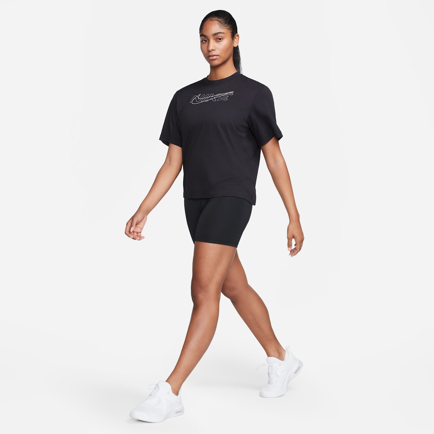 Женские байкерские шорты Nike Dri-FIT One High-Waisted, цвет: Чёрный / Белый — фото 6