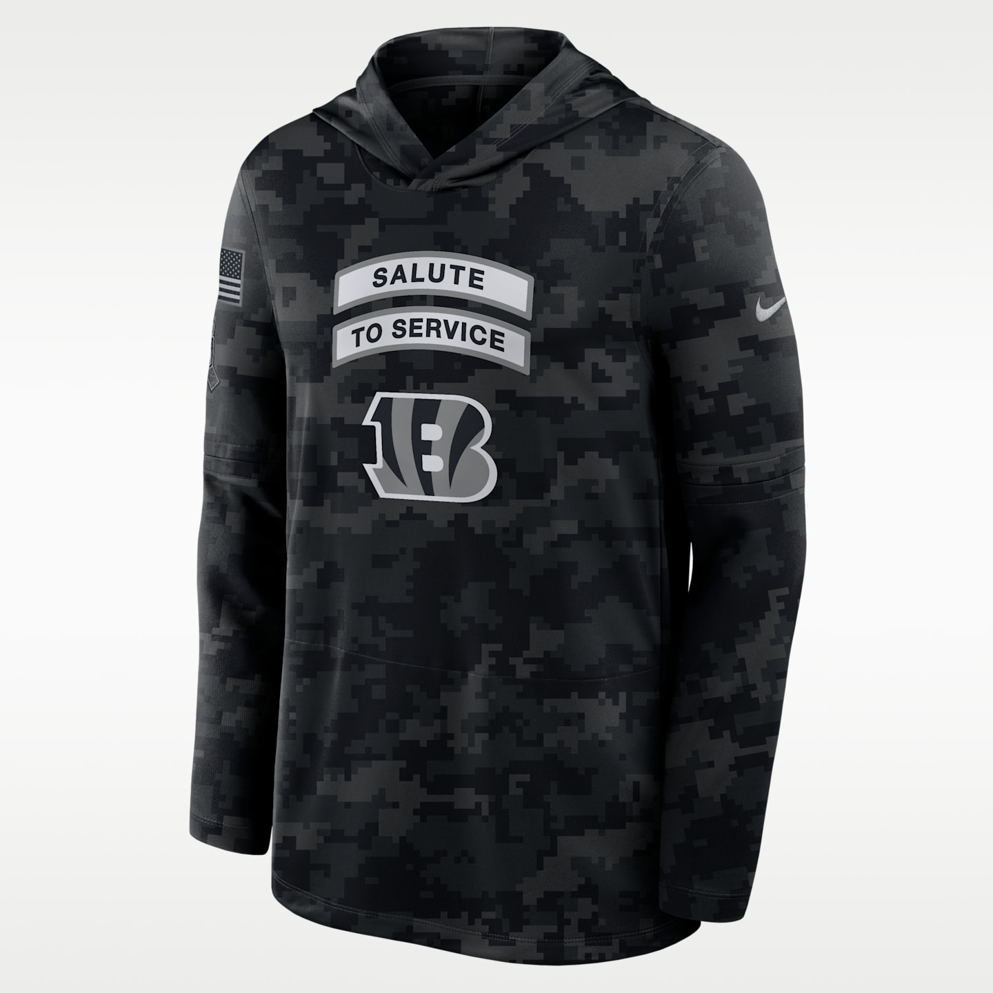 Мужской лонгслив с капюшоном Nike Cincinnati Bengals Salute to Service Sideline NFL, цвет: Чёрный — фото 1