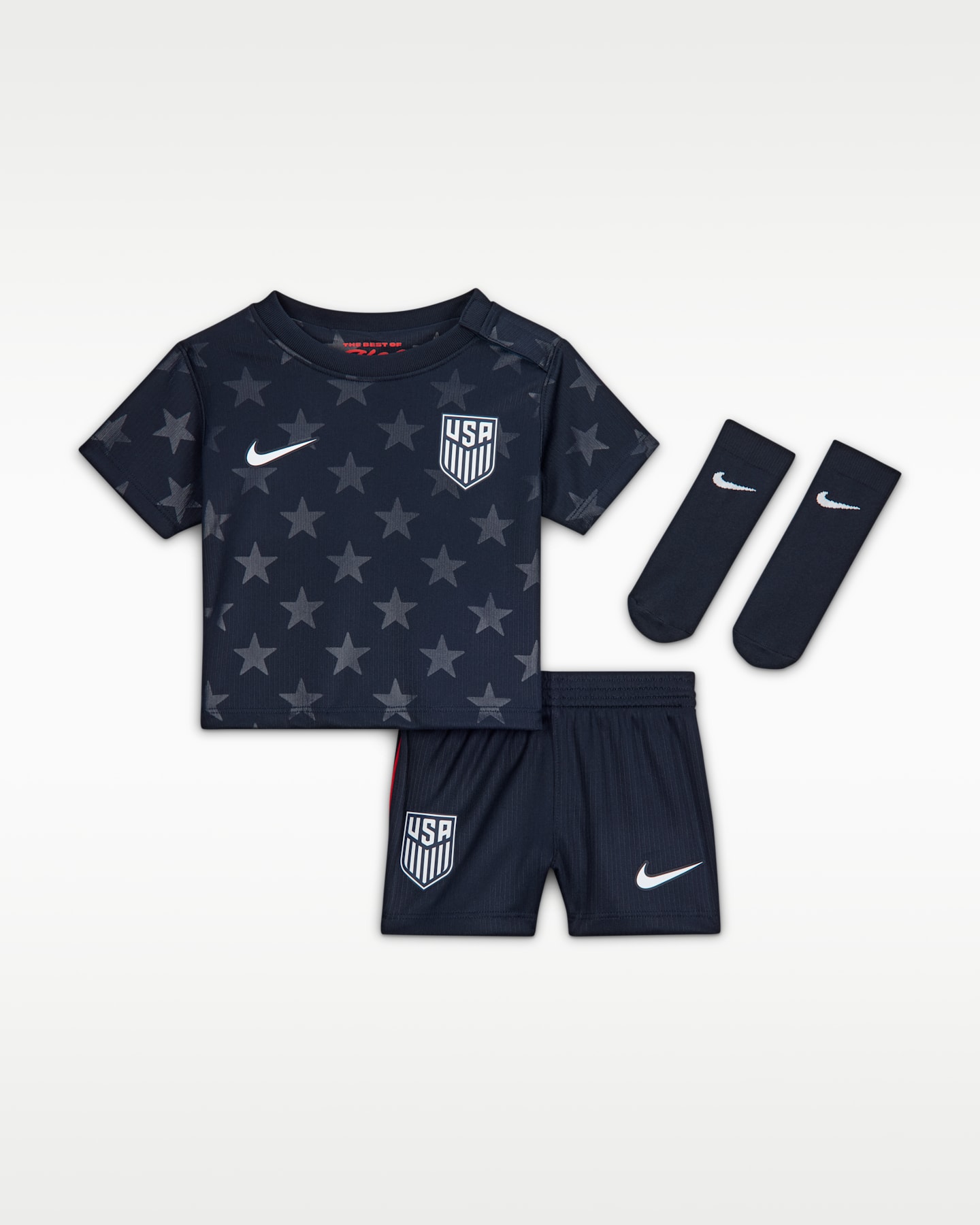 Футбольный комплект для малышей Nike Usmnt 2026 Stadium Away из 3 предметов, цвет: Обсидиановый / Красный — фото 4