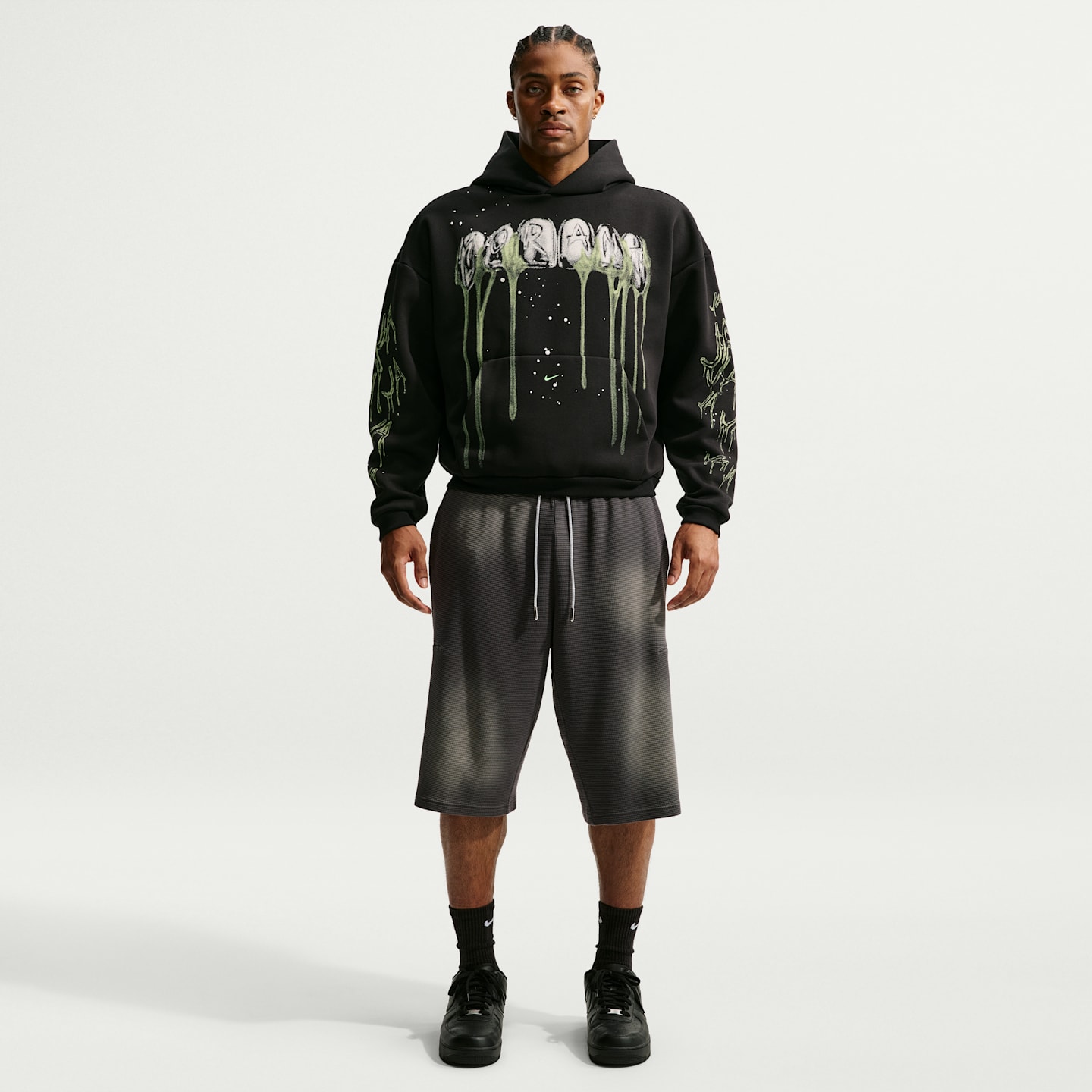 Мужское худи Nike Ja "Halloween" Therma-FIT Brushed Pullover Basketball, цвет: Чёрный / Зелёный — фото 4